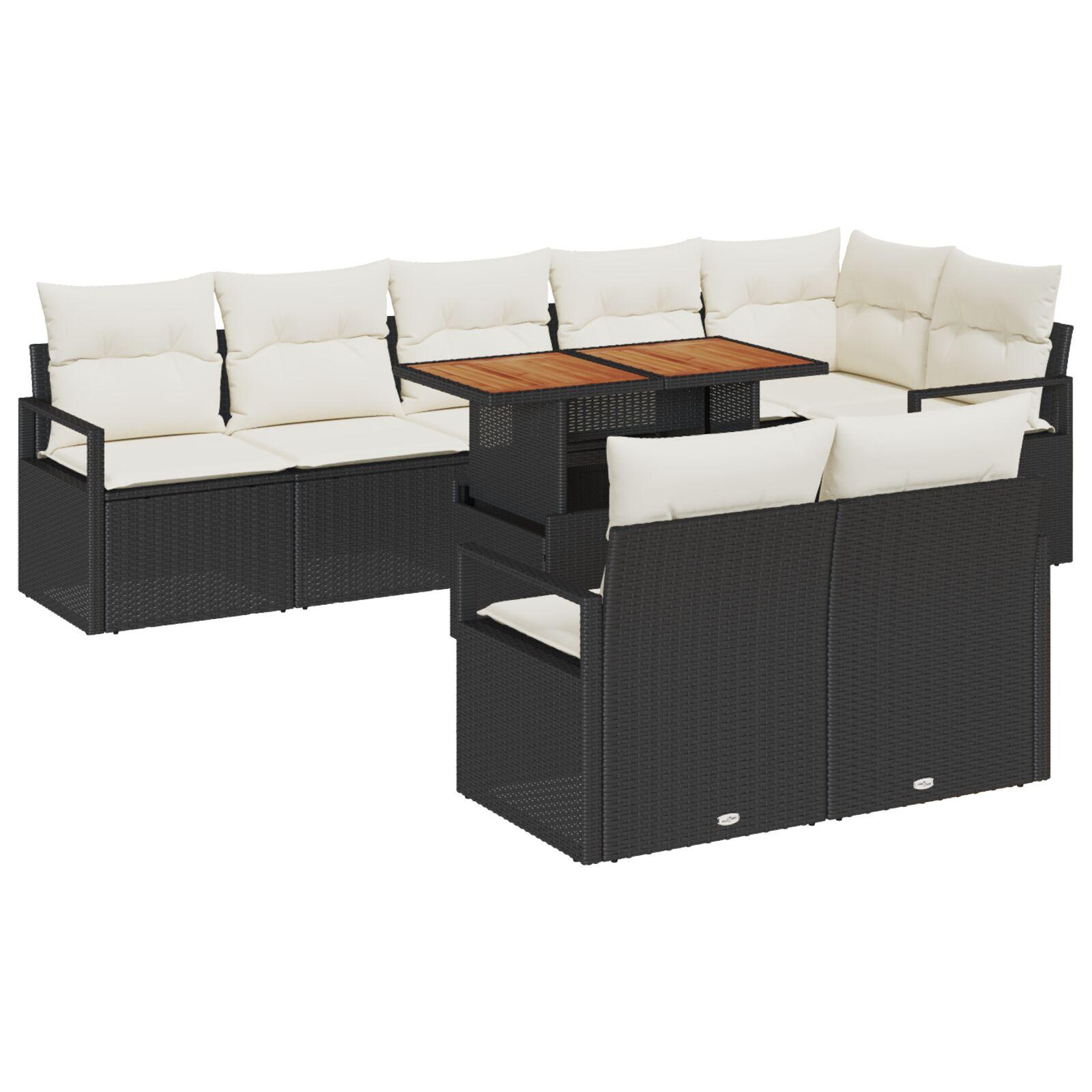 Havesofa Sæt med pude 9 stk Sort og Cream 100 x 55 x 73 cm