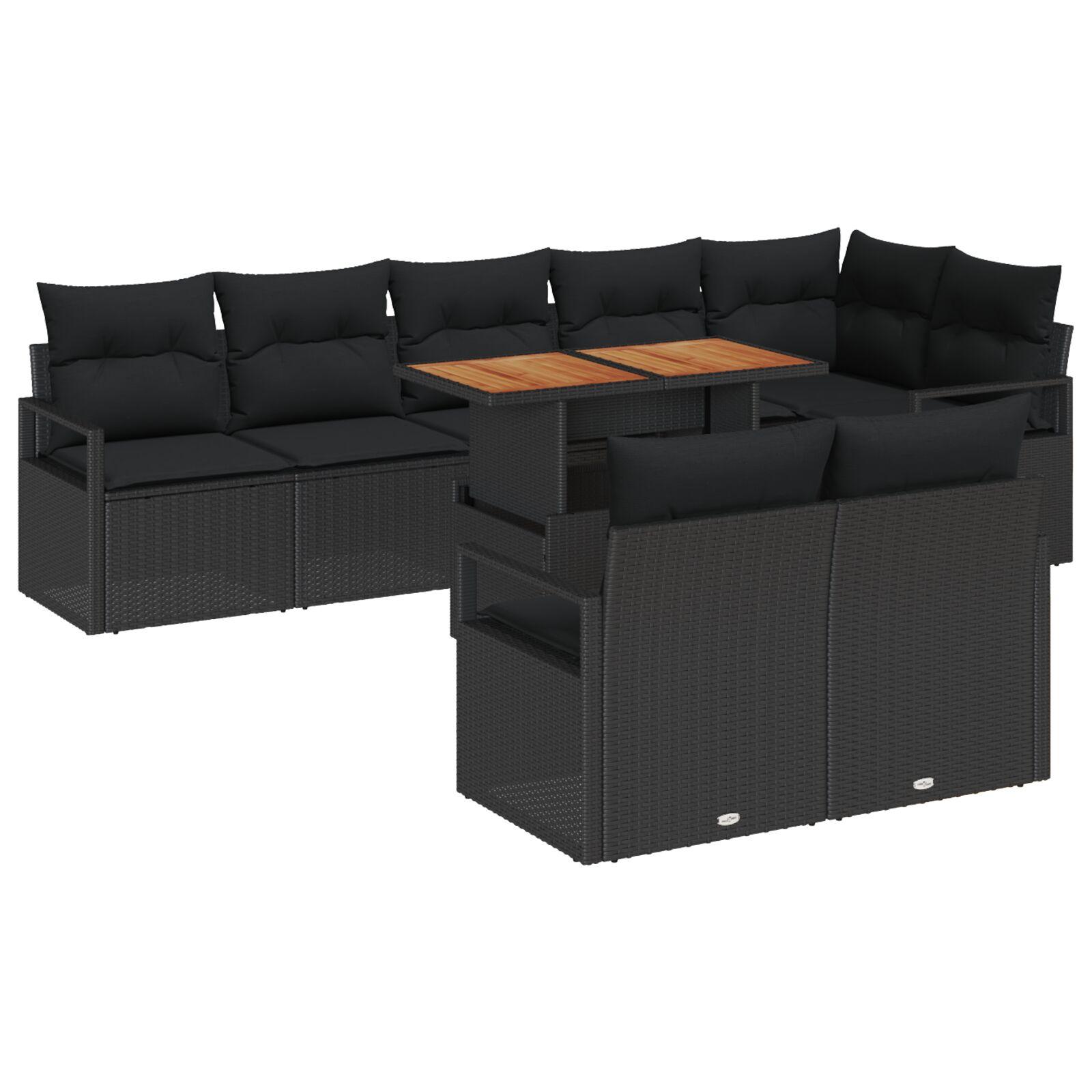 Havesofa Sæt med pude 9 stk Sort og Brunt 100 x 55 x 73 cm