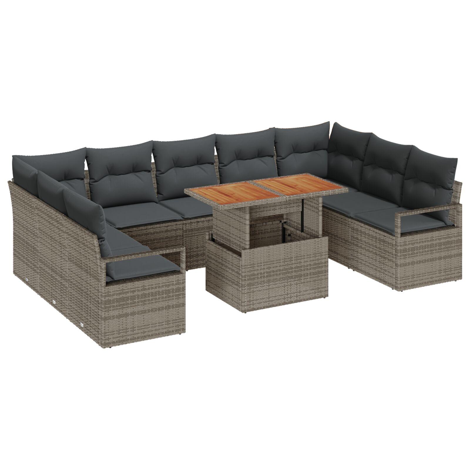 Havesofa Sæt med pude 10 stk Grå og Brun 100 x 55 x 73 cm