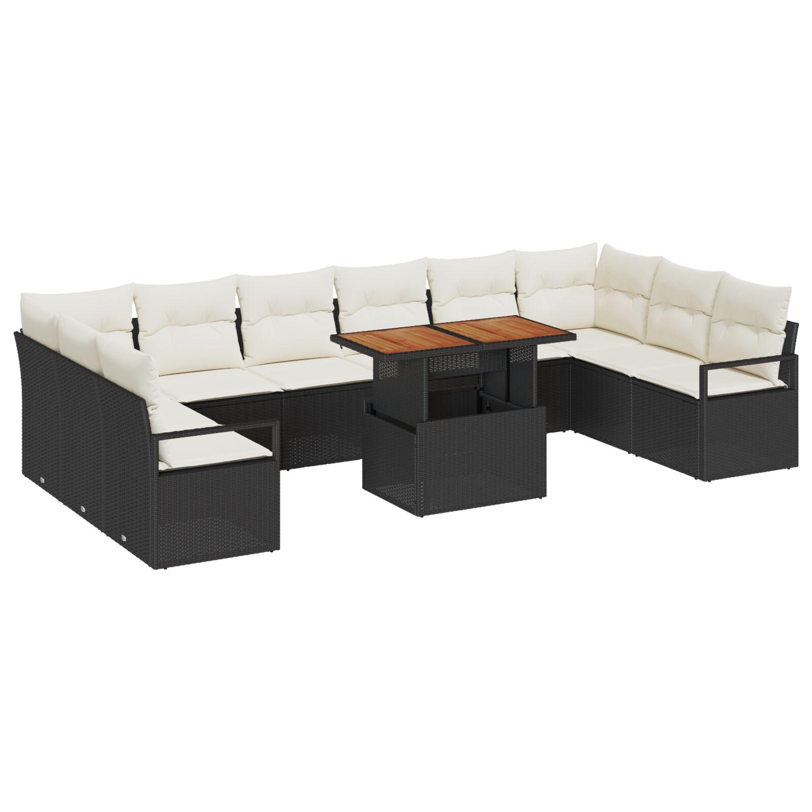 Havesofa Sæt med pude 11 stk Sort og Cream 100 x 55 x 73 cm