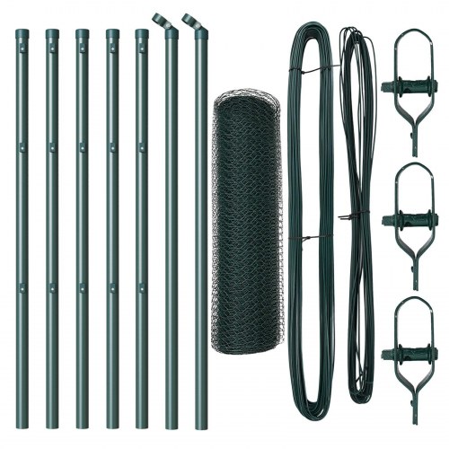 Sekskanthegn Grøn 0.4x10 m Stål, Hegnsæt 7 stk Grøn Ø32 mm 80 cm Galvaniseret Stål