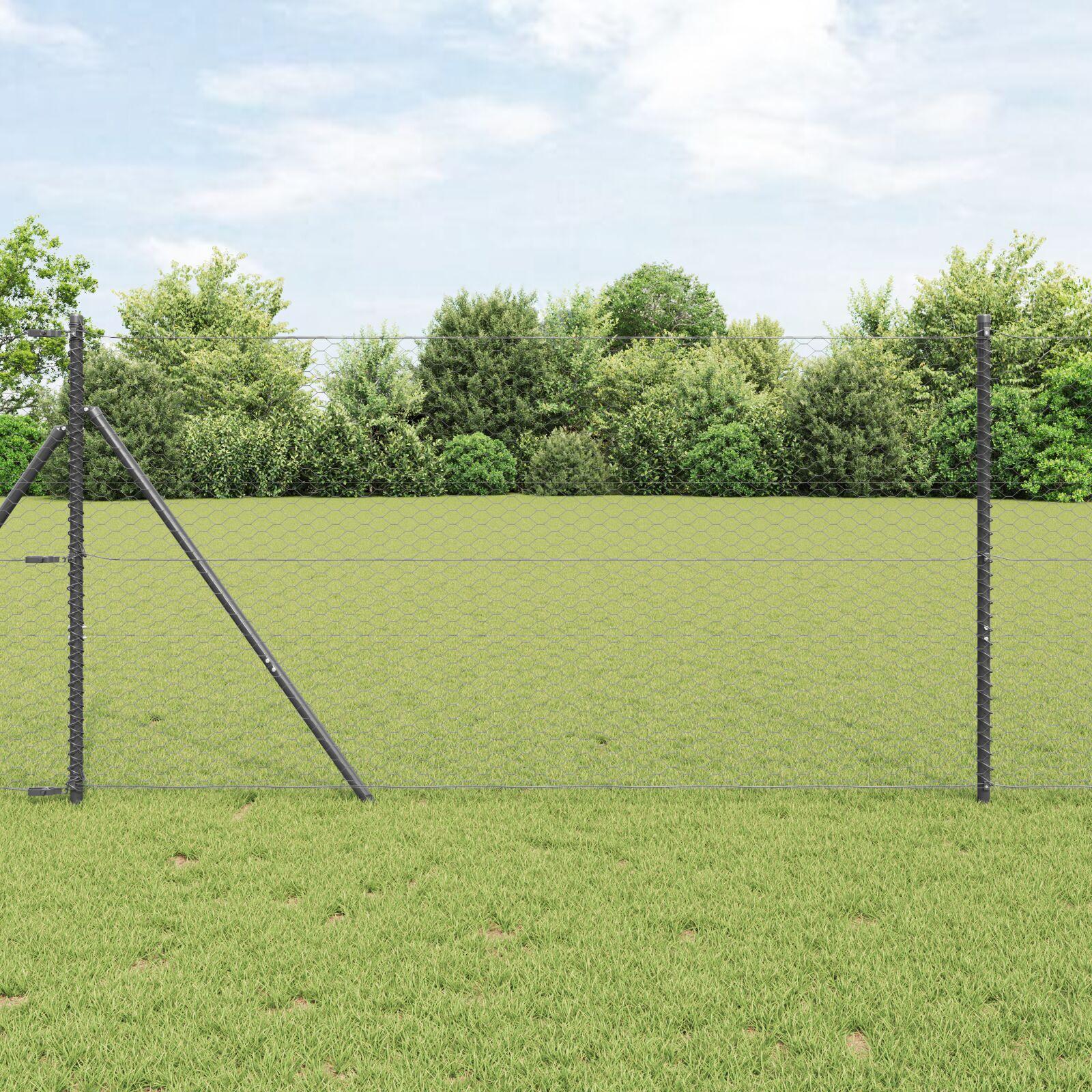 Grundfikseret svejset trådgærde 10 × 1,4 m - hegnssæt i PVC-belagt stål, grå