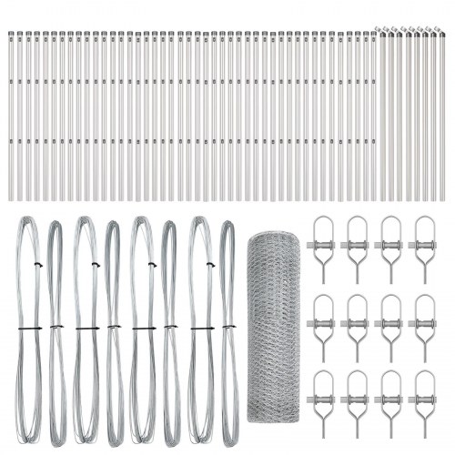 Hexagon Hegn 0.6x100 m Galvaniseret Stål, Hegn Stolper 13 stk Ø32 mm 100 cm Galvaniseret Stål