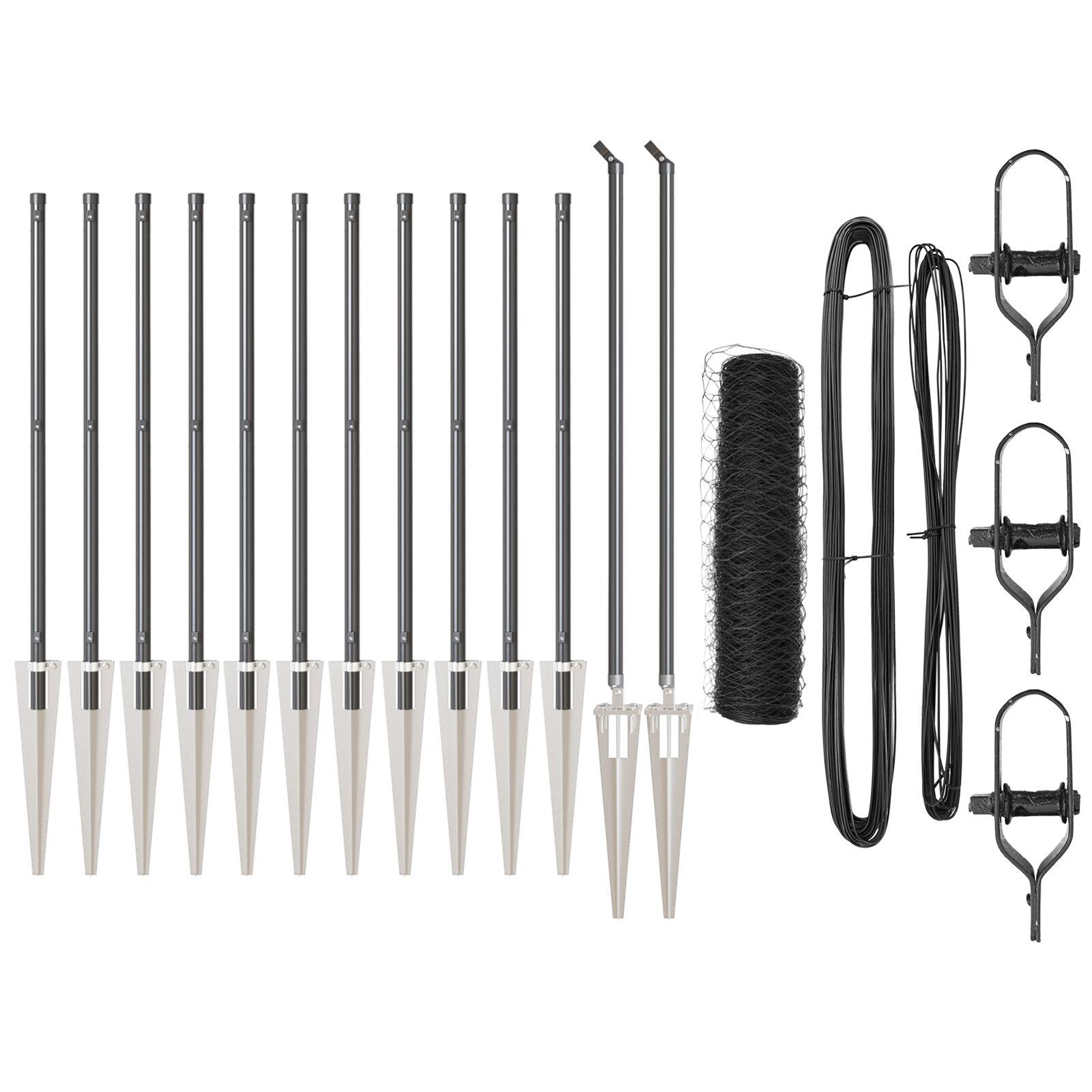 Sekskantet hegn Grå 0.6x25 m Stål, Hegnspyd med spyd 13 stk Ø32 mm 80 cm Galvaniseret stål