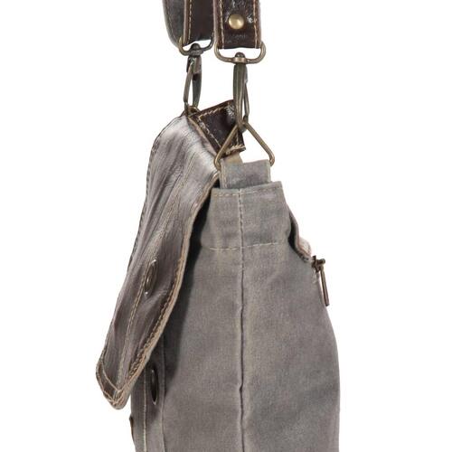 Skuldertaske 29 x 6 x 24 cm kanvas og ægte læder mørkegrå