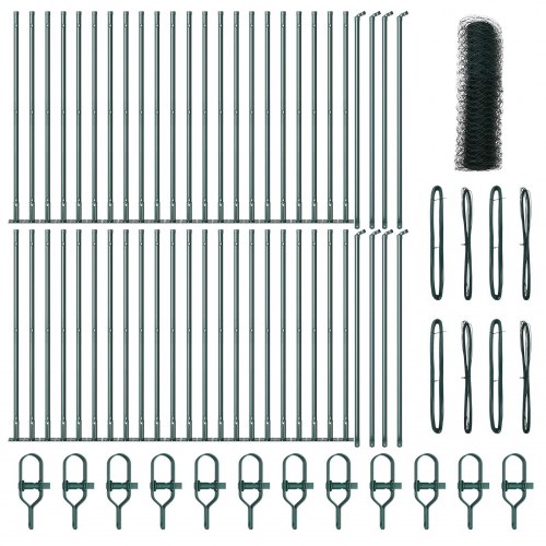 Hexagonhegn Grøn 0.8x100 m Stål, Hegnspæle med baseplader 13 stk Ø32mm 90cm Galvaniseret stål