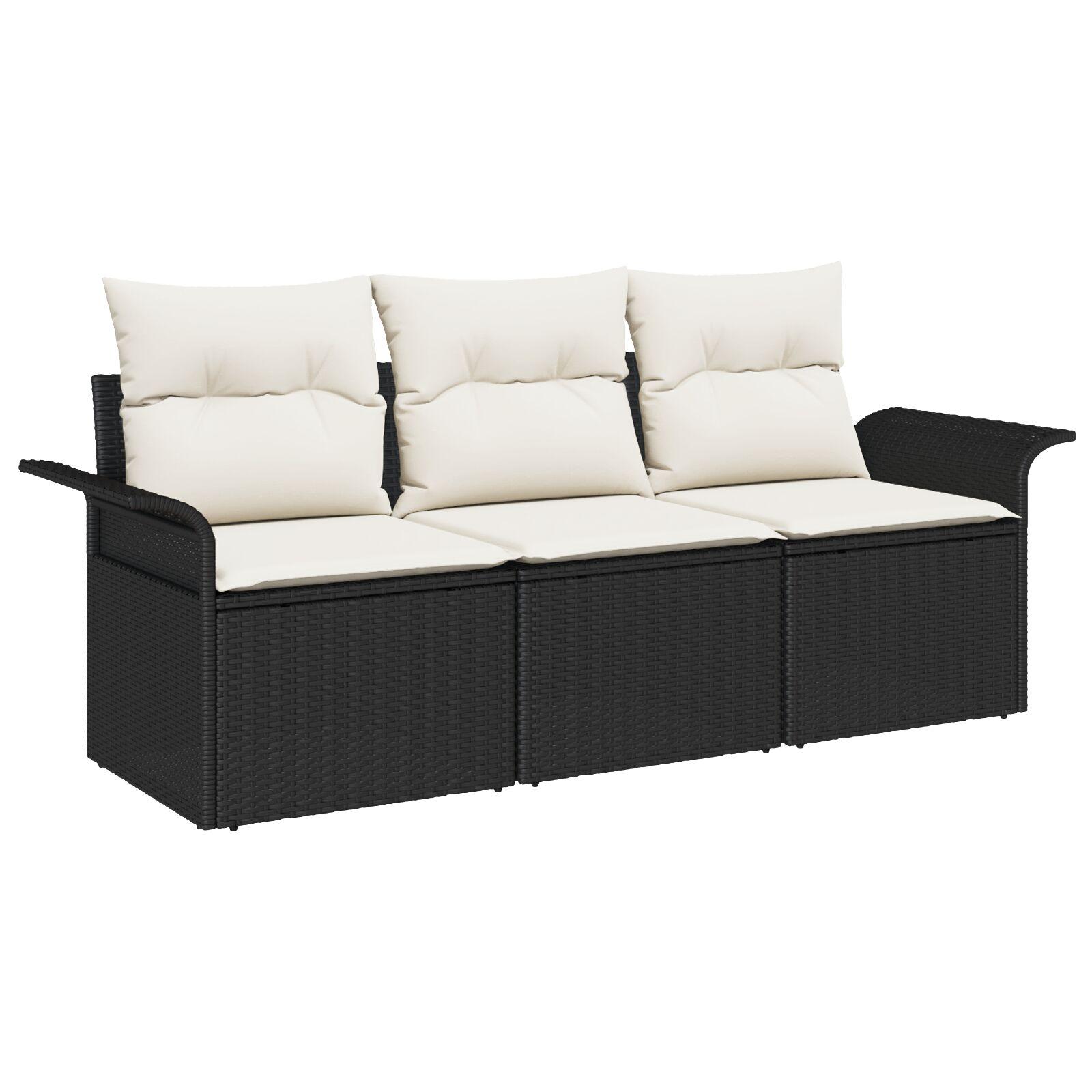 Havesofa Sæt med pude med opbevaring 3 stk Sort Poly rattan