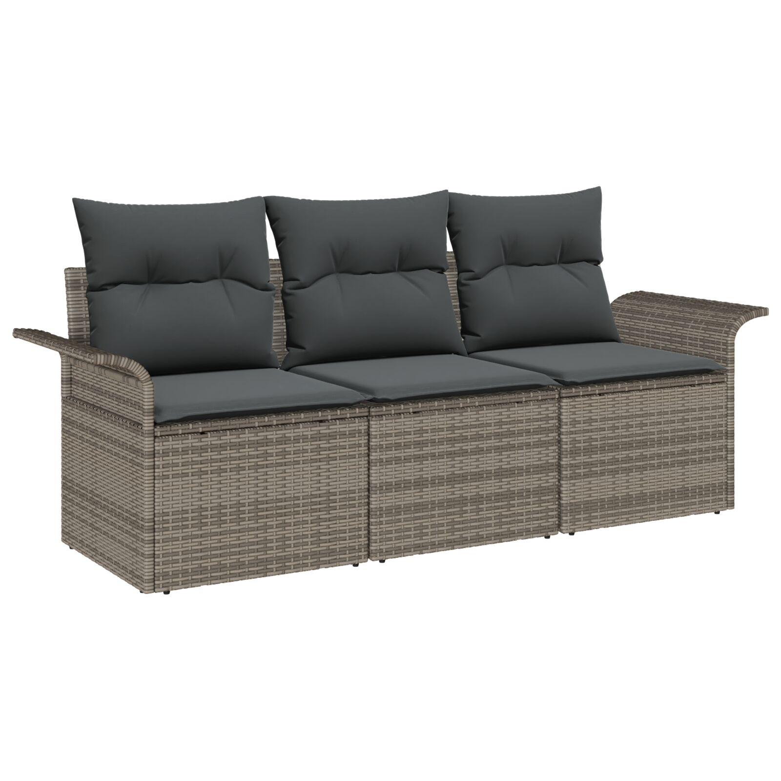 Havesofa Sæt med pude med opbevaring 3 stk Grå Poly rattan