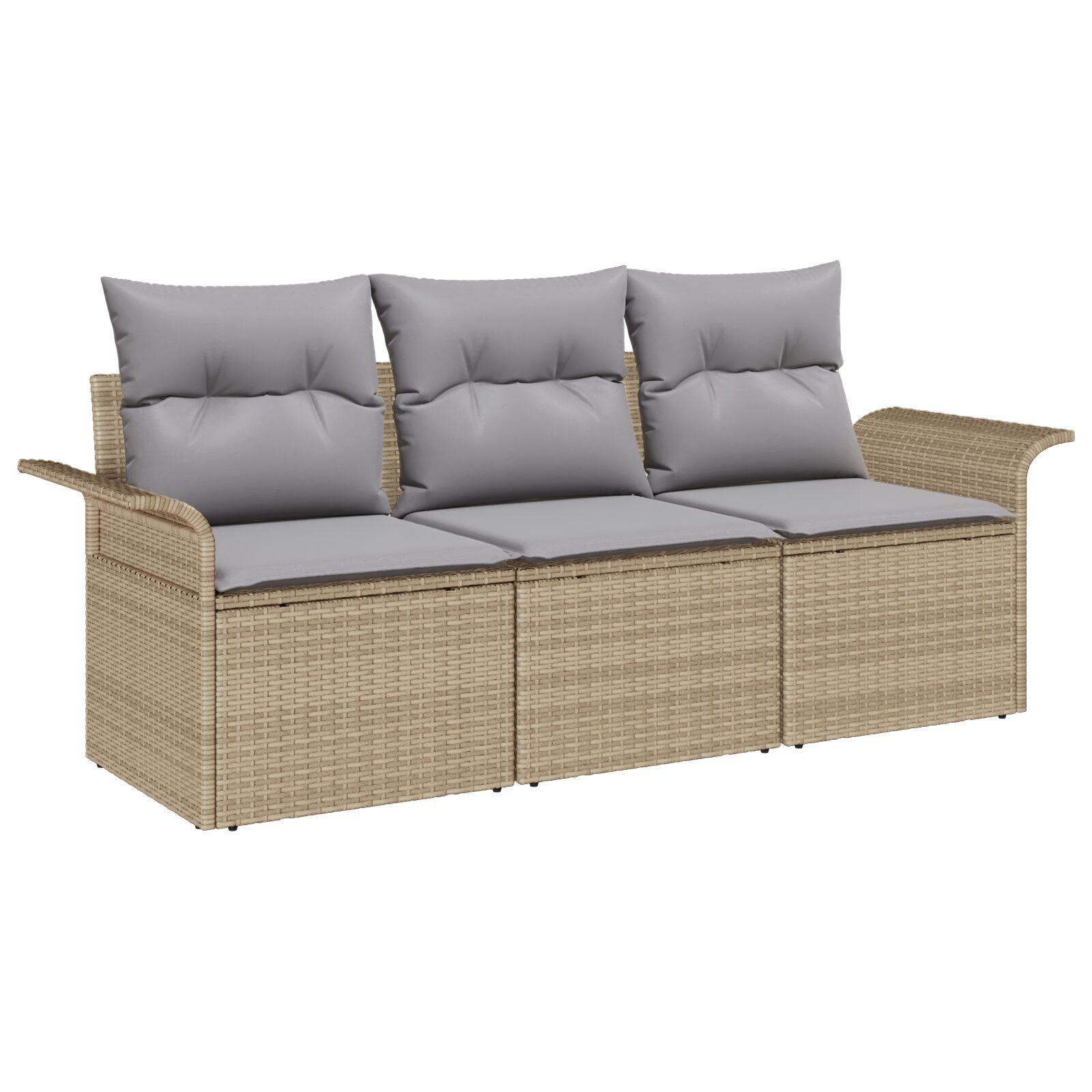 3 Delt Havemøbel Sæt Med Puder I Beige Poly Rattan 2 Personers Havemøbel Med Opbevaring Og Puder I Beige Poly Rattan