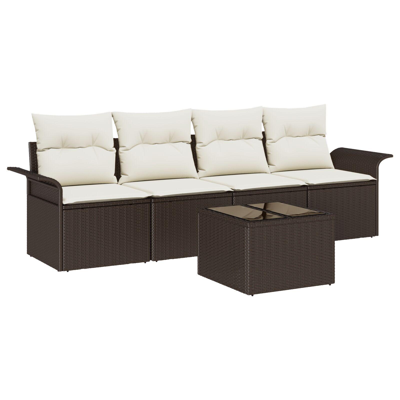 Havesofa Sæt 5 stk Brun og Creme Polyrattan og stål og glas