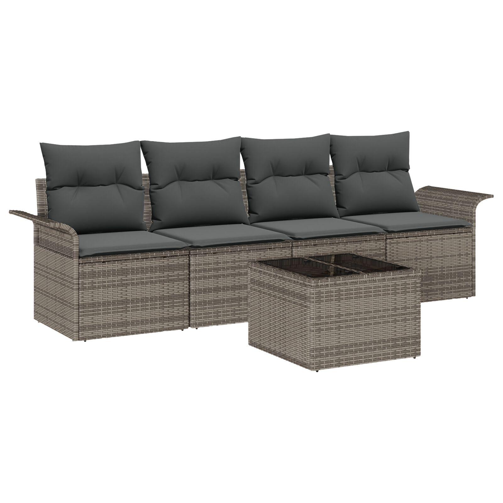 Havesofa Sæt med pude 5 stk Grå Polyrattan og stål og glas