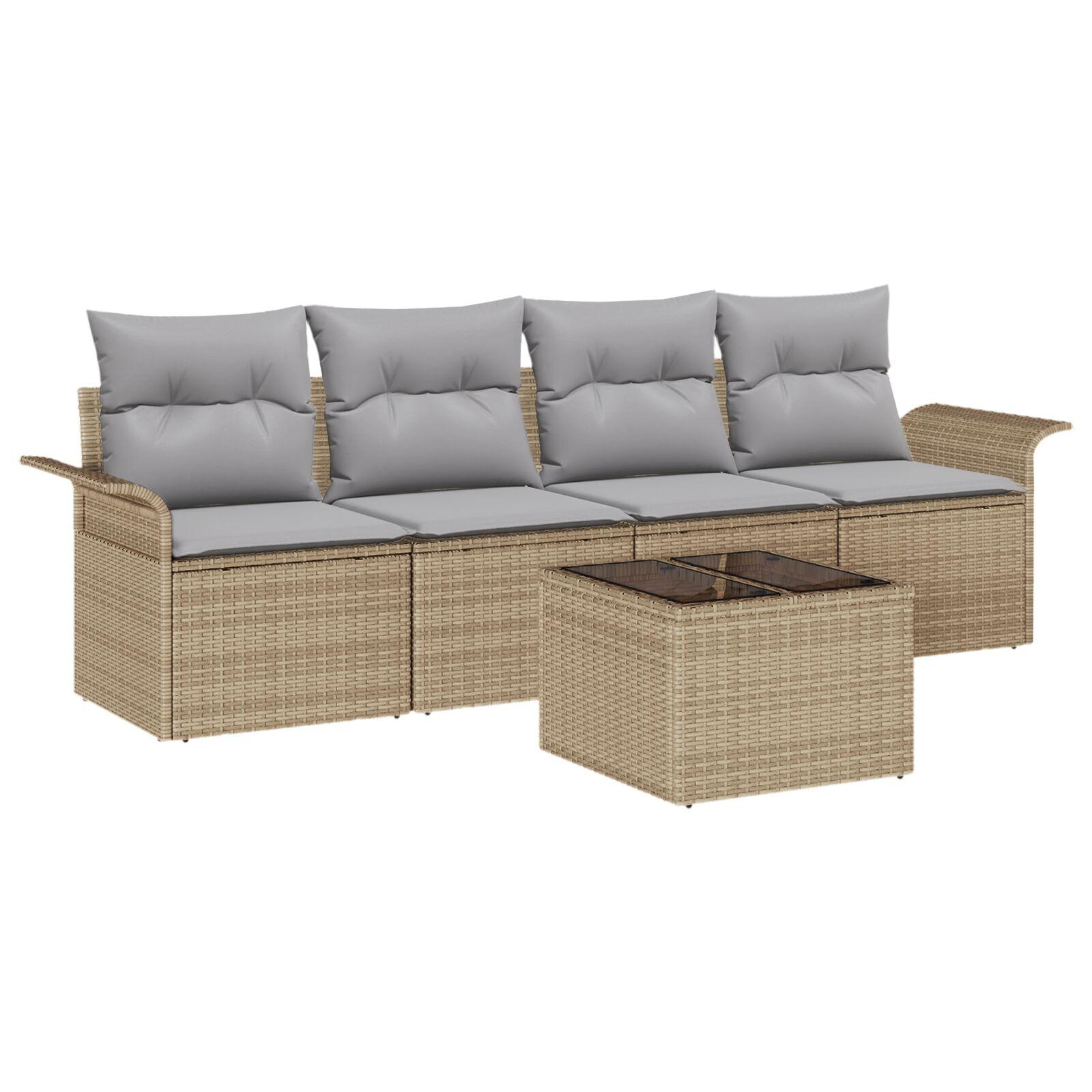 Havesofa Sæt 5 stk Beige og grå Polyrattan og stål og glas