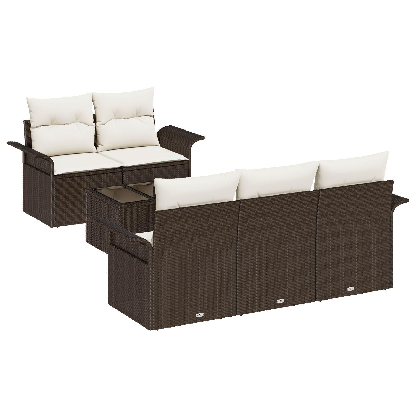 Havesofa Sæt med pude 6 stk Brun og Creme 55 x 55 x 37 cm