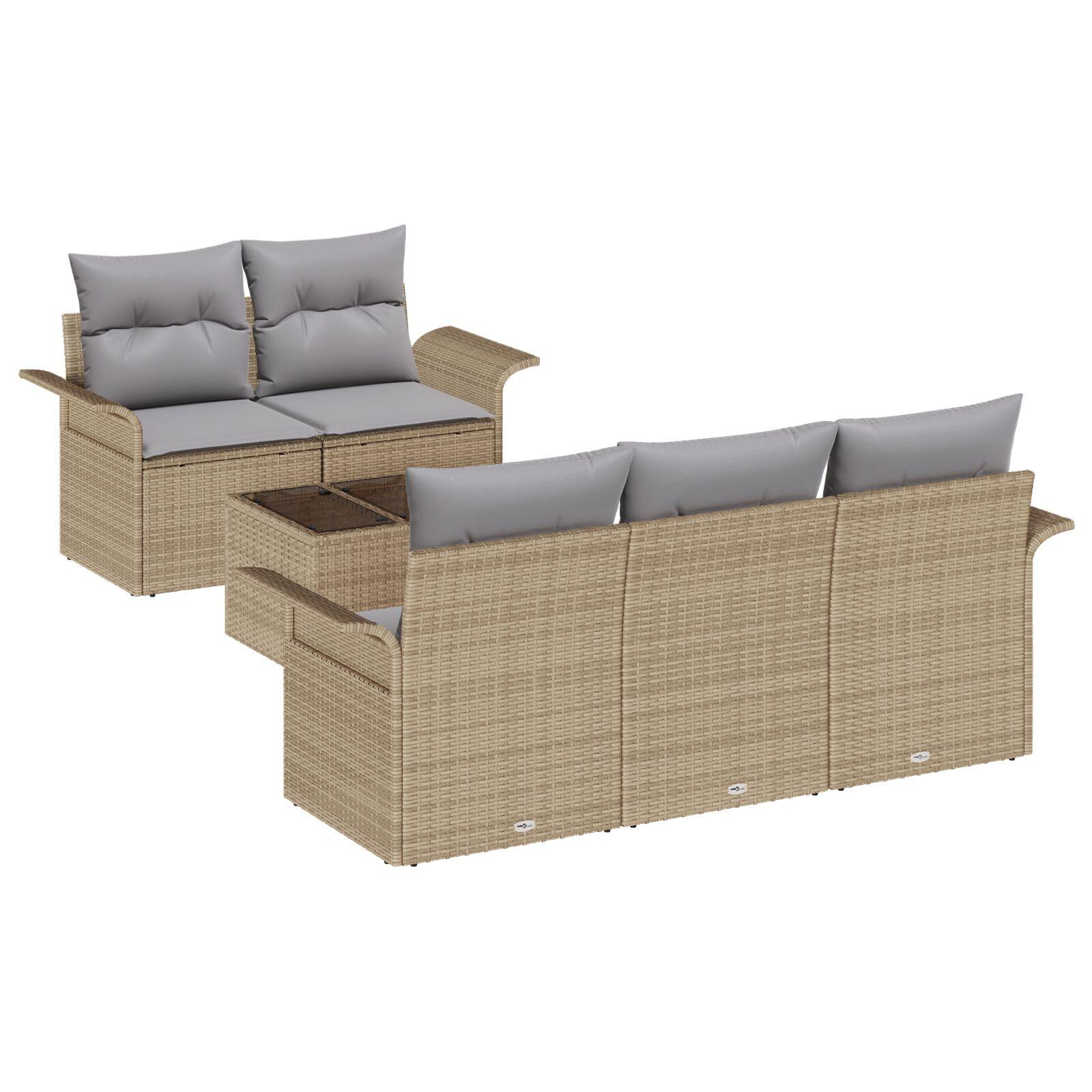 Havesofa Sæt med pude 6 stk Beige og grå 55 x 55 x 37 cm