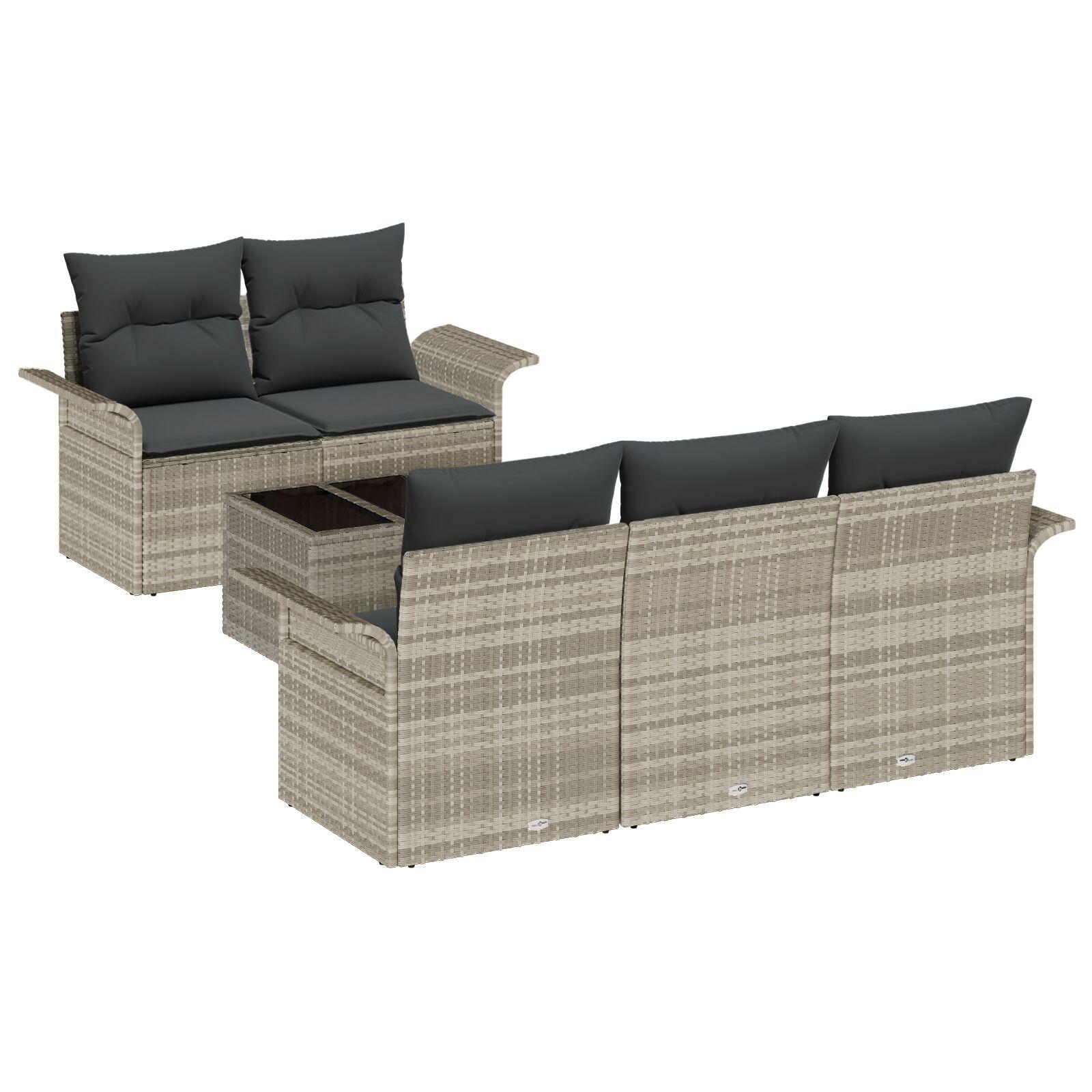 Havesofa Sæt med pude 6 stk Lysegrå og mørkegrå 55 x 55 x 37 cm
