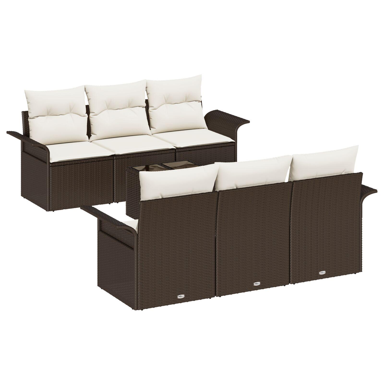 Havesofa Sæt med pude 7 stk Brun og Creme 55 x 55 x 37 cm