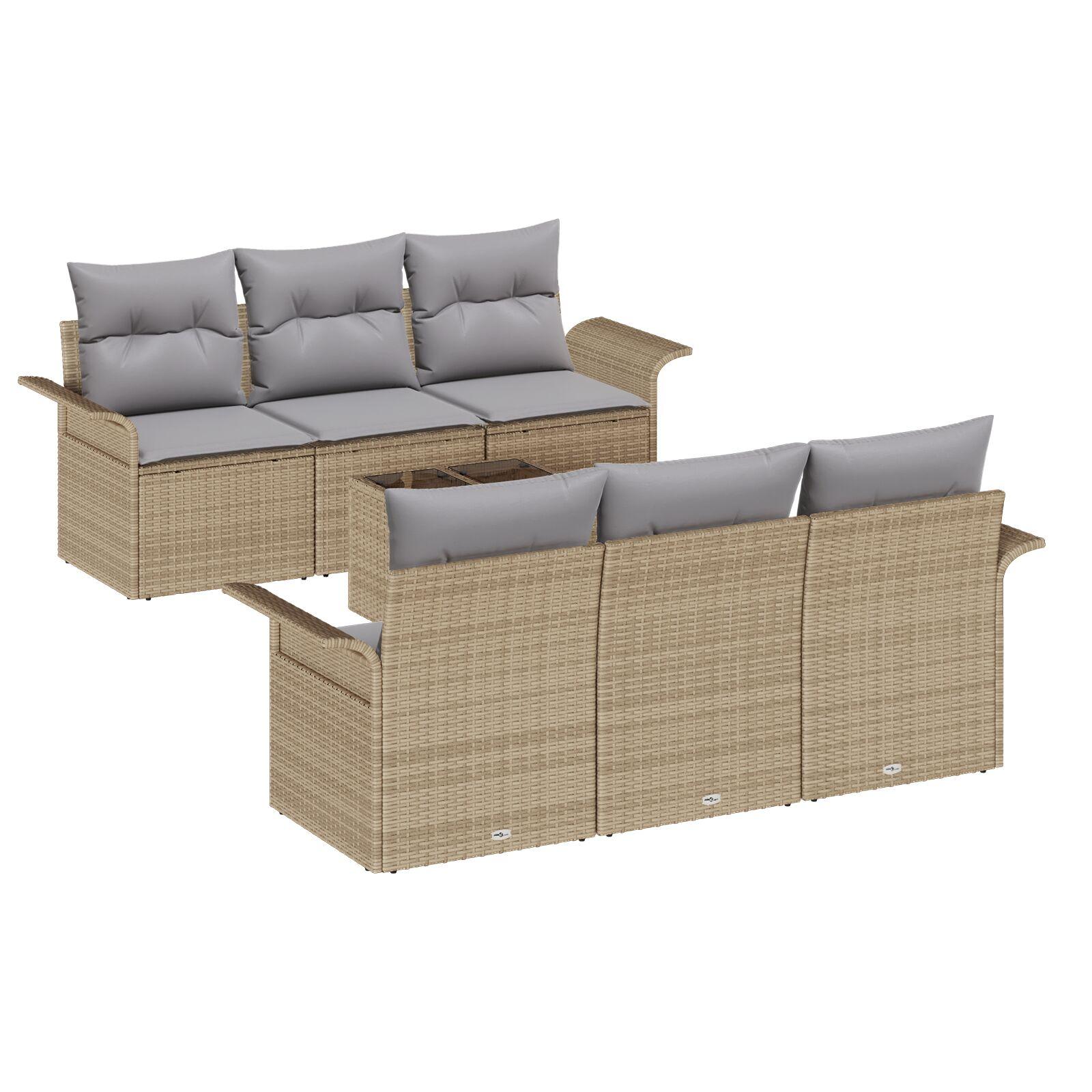 Havesofa Sæt med pude 7 stk Beige og grå 55 x 55 x 37 cm