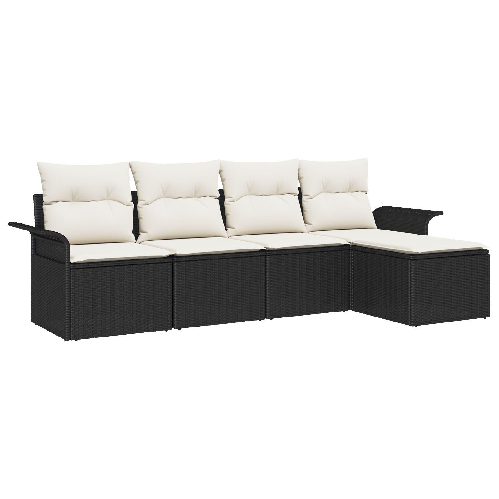 Havesofa Sæt med pude med opbevaring 5 stk Sort Poly rattan