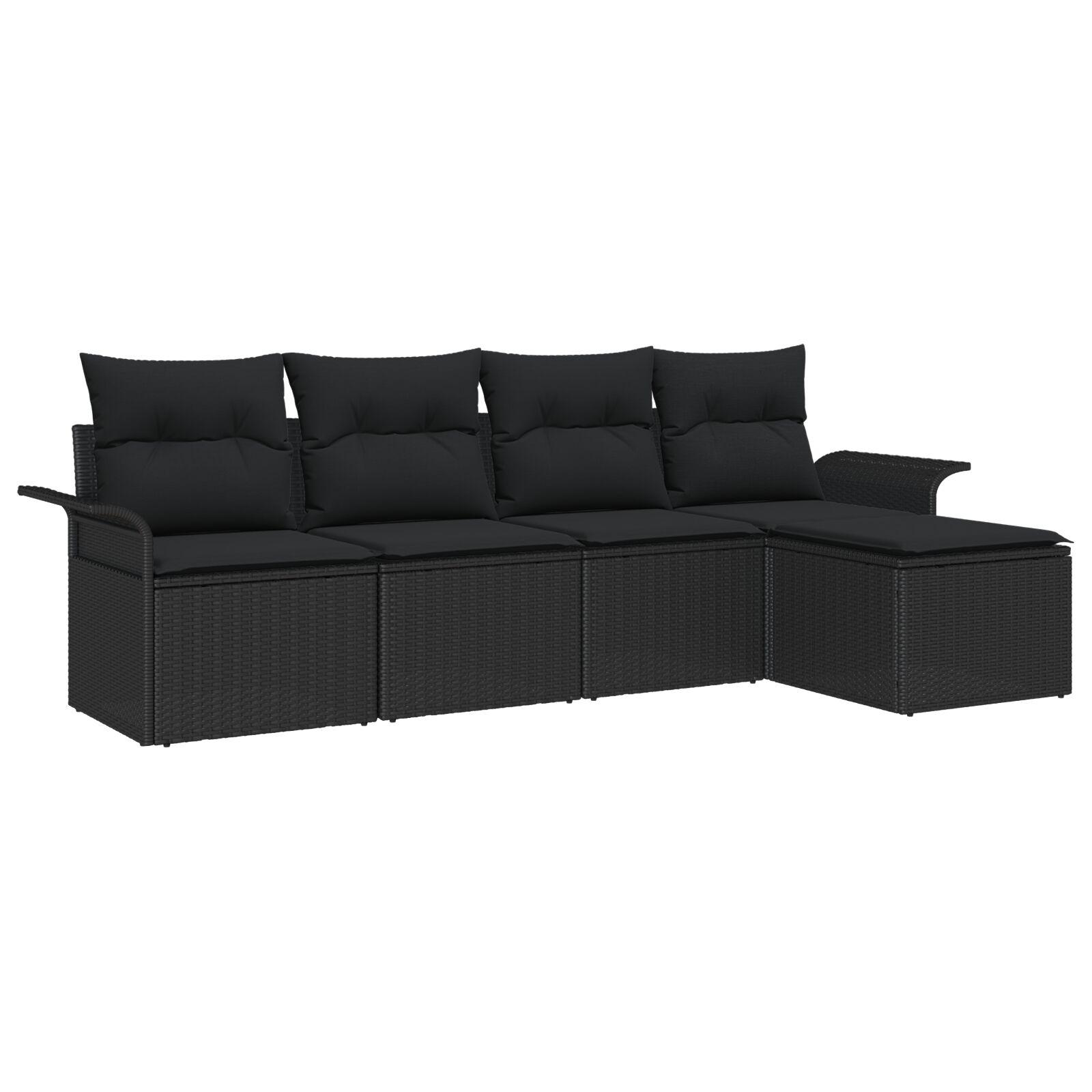 Havesofa Sæt med pude med opbevaring 5 stk Sort Poly rattan
