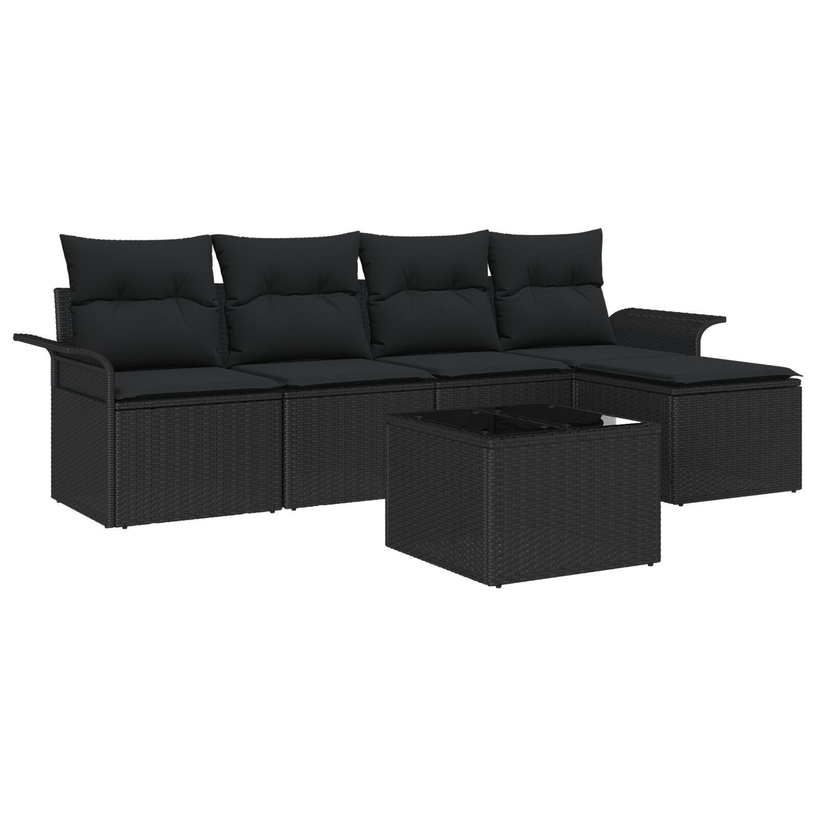 Havesofa Sæt med pude med opbevaring 6 stk Sort Poly rattan