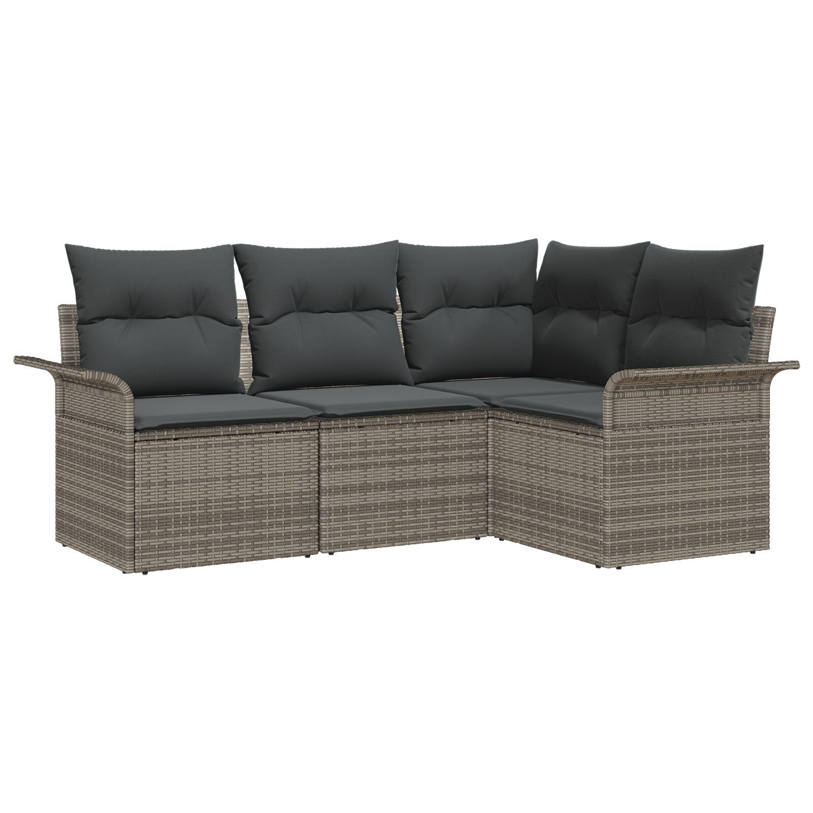 Havesofa Sæt med pude med opbevaring 4 stk Grå Poly rattan