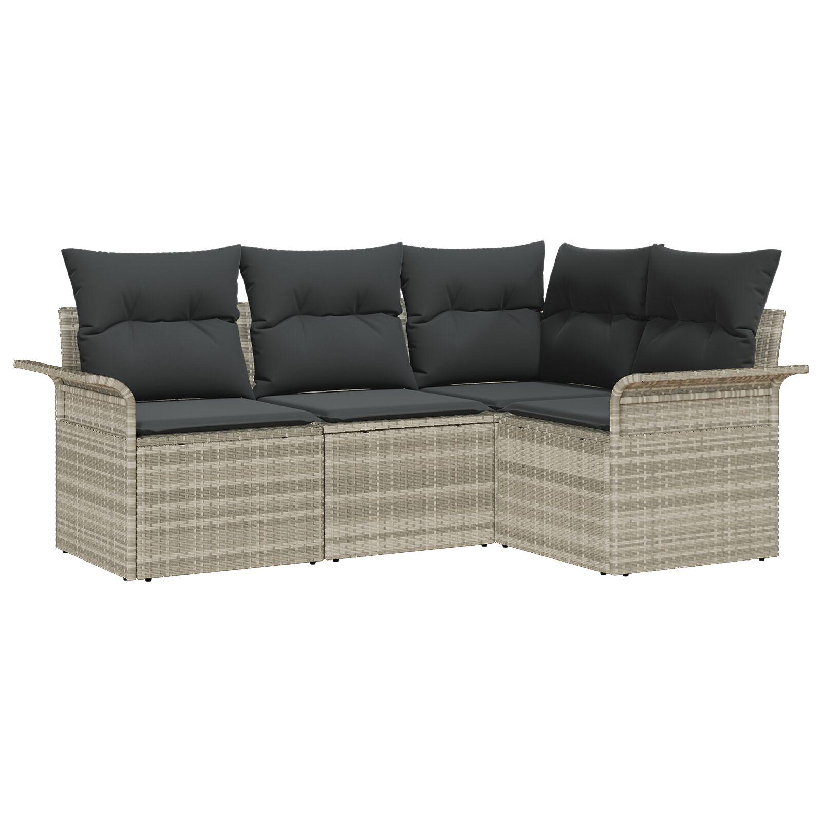Havesofa Sæt med pude med opbevaring 4 stk Lysegrå Poly rattan