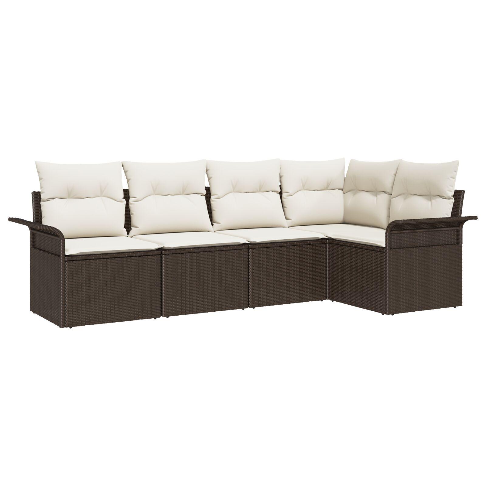 5 Delers Have Sofa Sæt Med Puder Brun Poly Rattan 2 Sæders Have Sofa Med Opbevaring & Puder Brun Poly Rattan