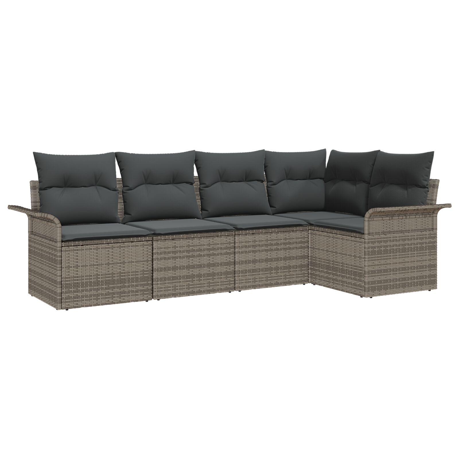 Havesofa Sæt med pude med opbevaring 5 stk Grå Poly rattan
