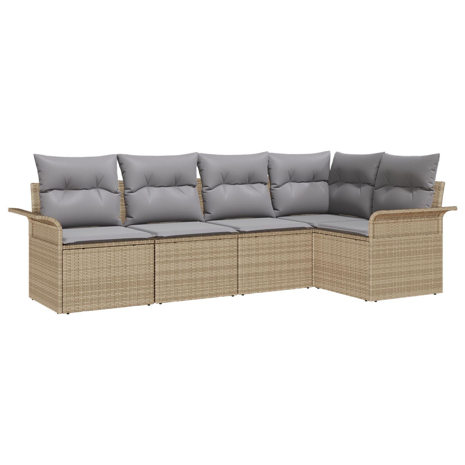 Havesofa Sæt med pude med opbevaring 5 stk Beige Poly rattan