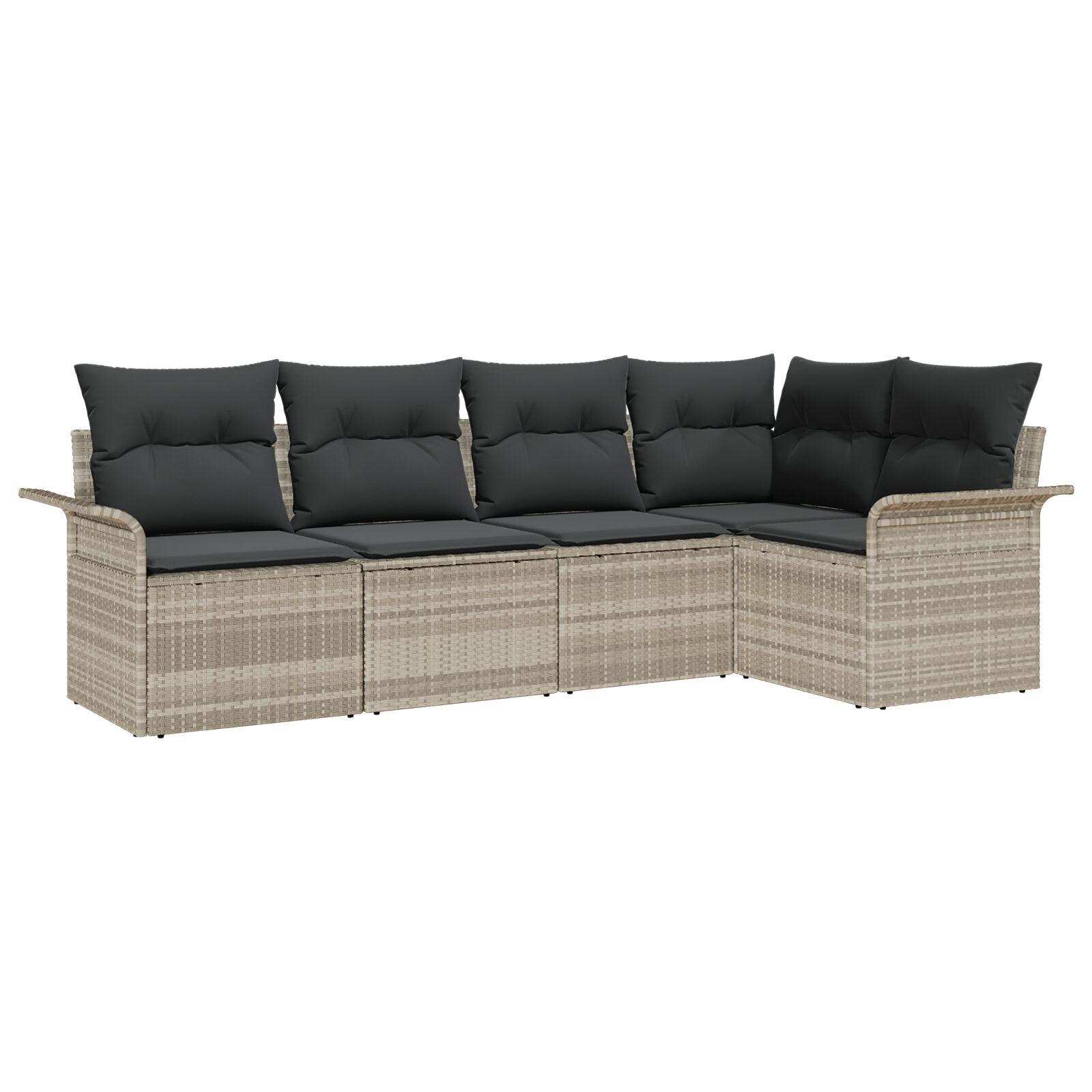 Havesofa Sæt med pude med opbevaring 5 stk Lysegrå Poly rattan