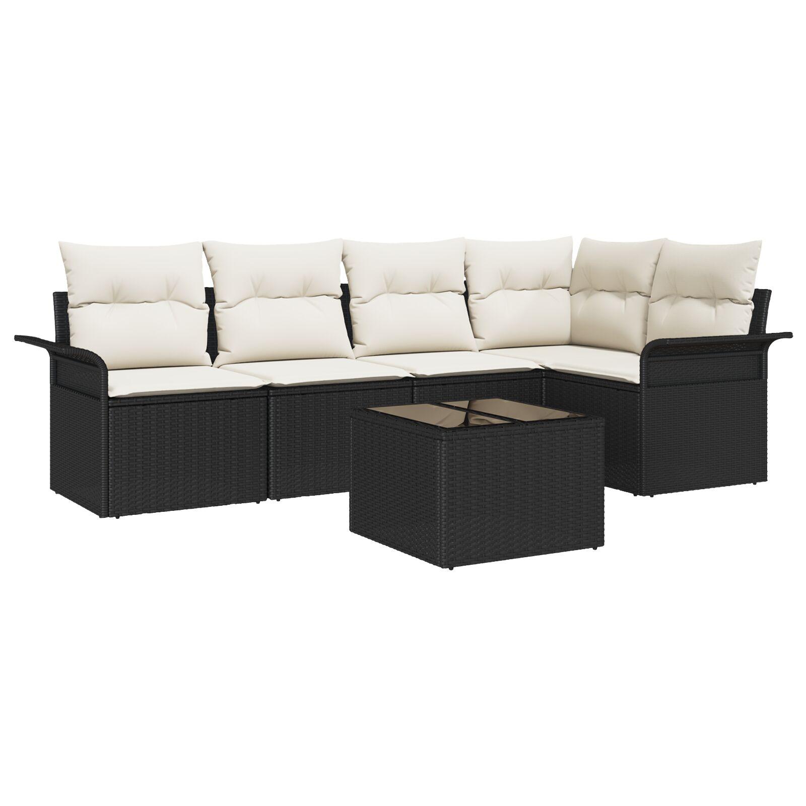 Havesofa Sæt med pude med opbevaring 6 stk Sort Poly rattan