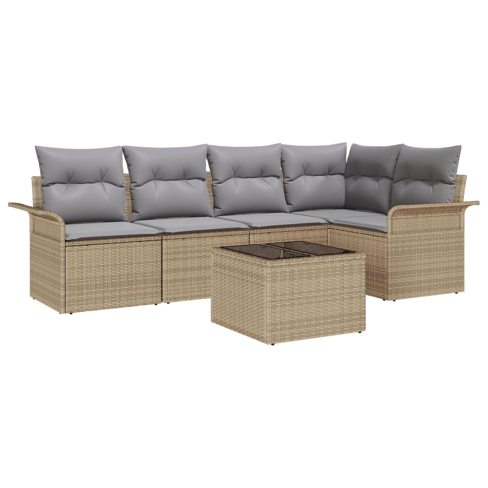 Havesofa Sæt med pude med opbevaring 6 stk Beige Poly rattan