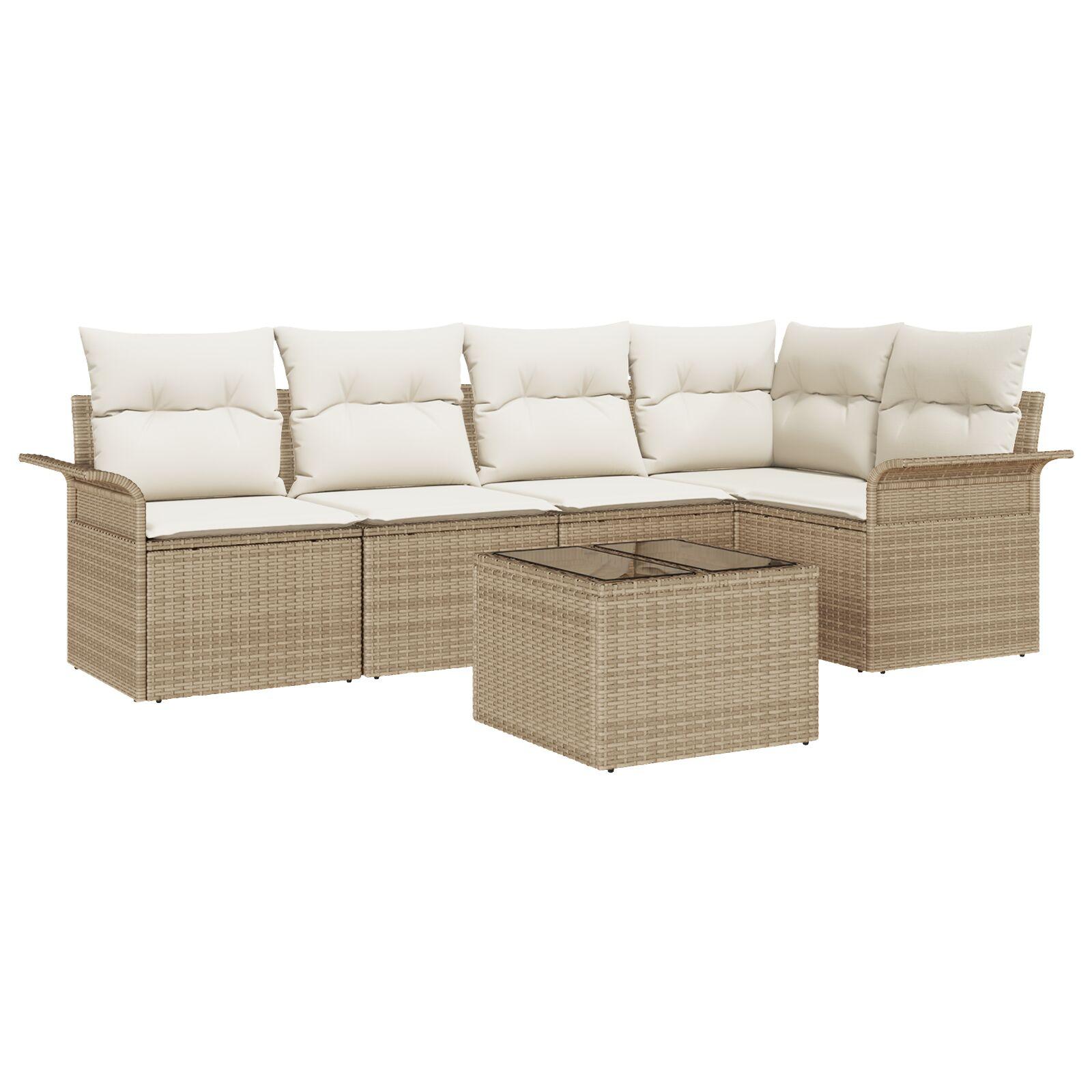Havesofa Sæt med pude med opbevaring 6 stk Beige Poly rattan