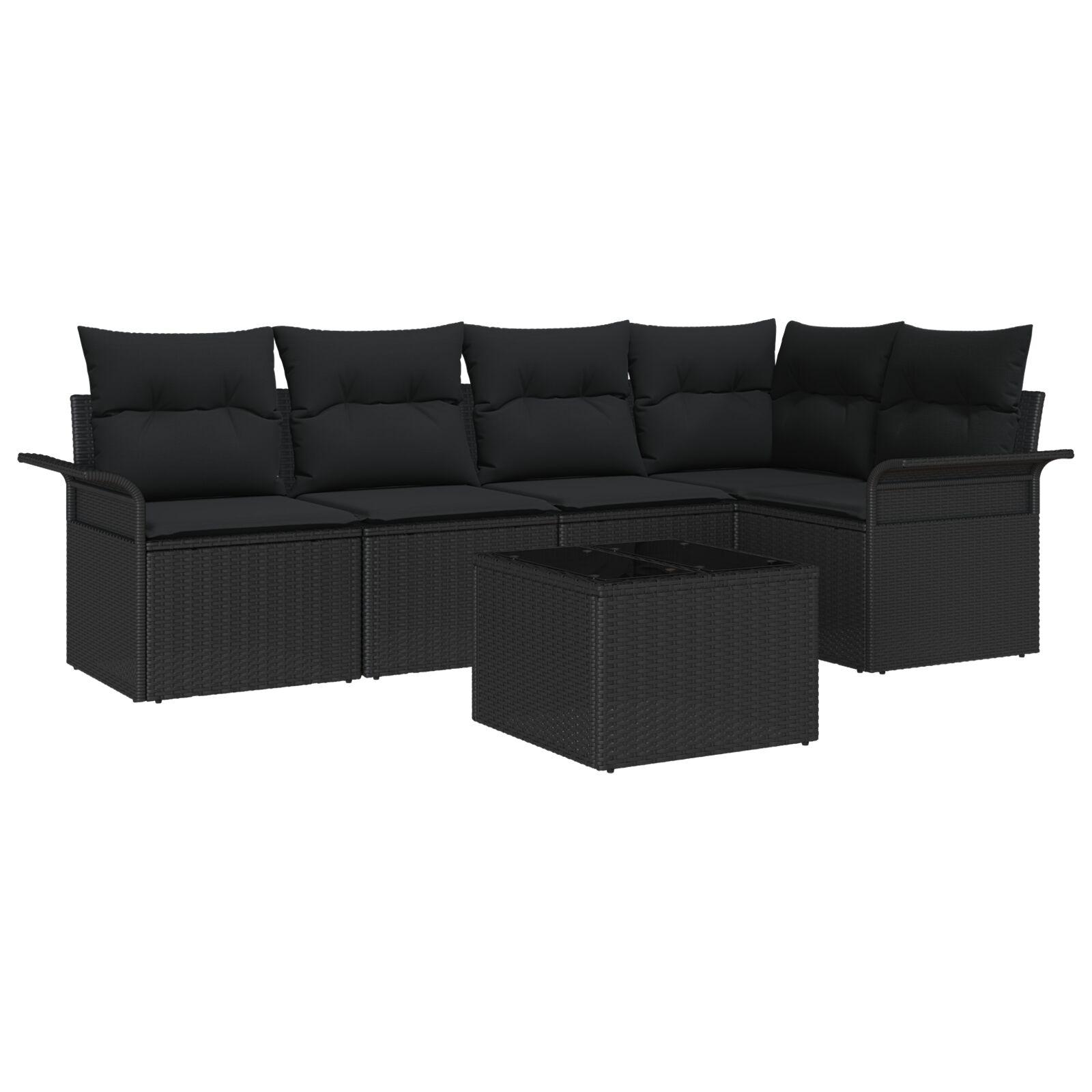 Havesofa Sæt med pude med opbevaring 6 stk Sort Poly rattan
