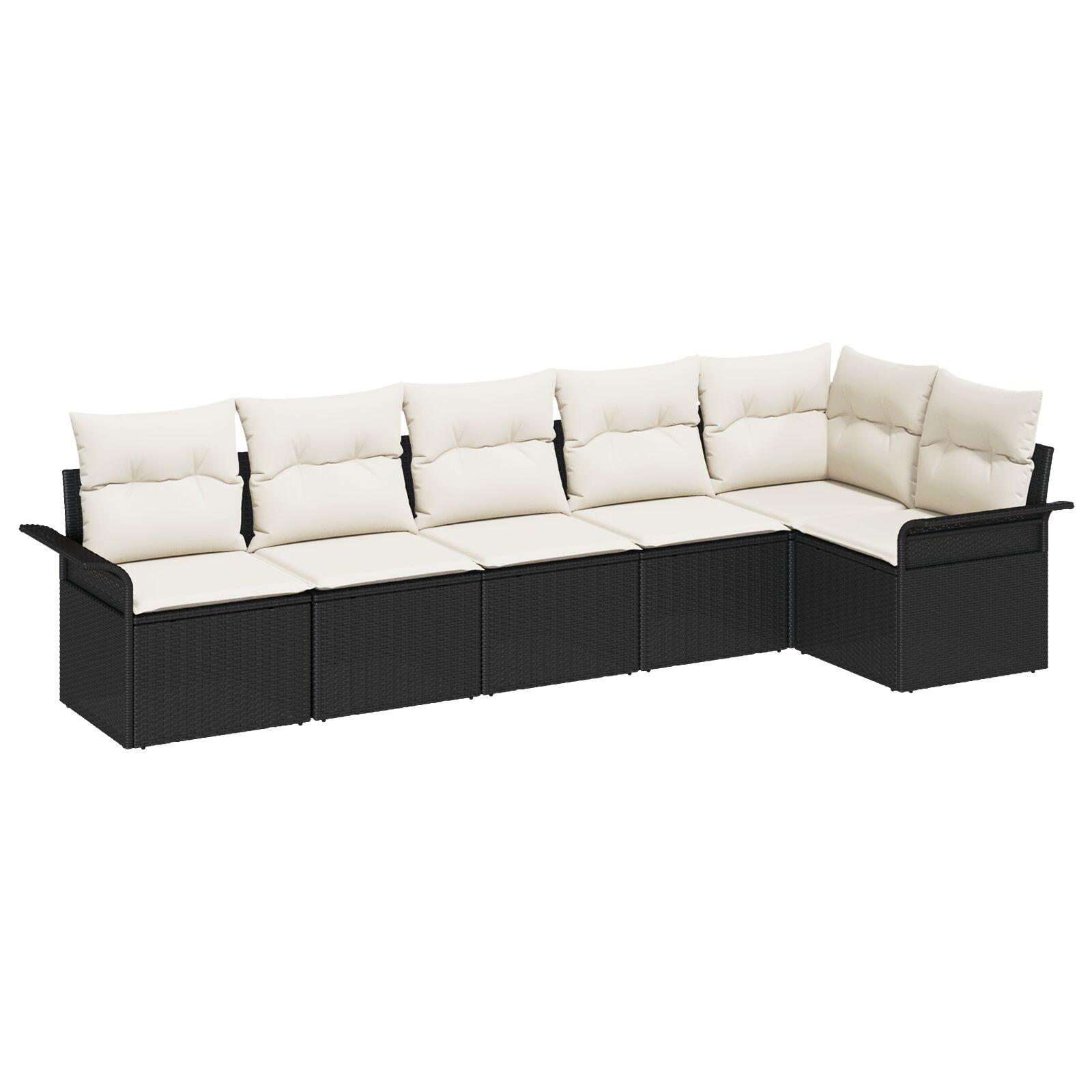 Havesofa Sæt med pude med opbevaring 6 stk Sort Poly rattan