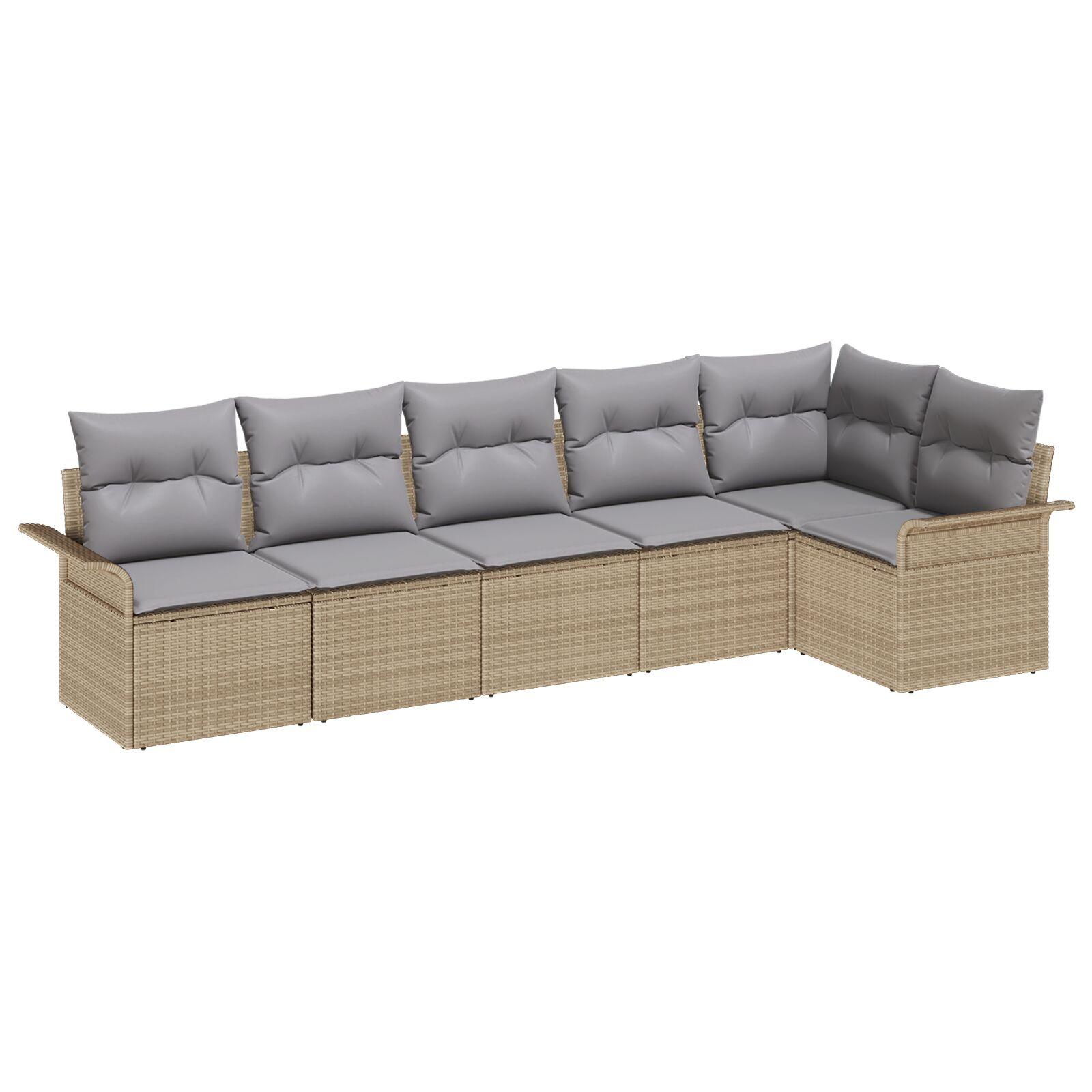 Havesofa Sæt med pude med opbevaring 6 stk Beige Poly rattan