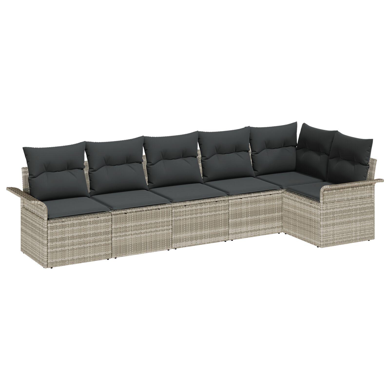 Havesofa Sæt med pude med opbevaring 6 stk Lysegrå Poly rattan