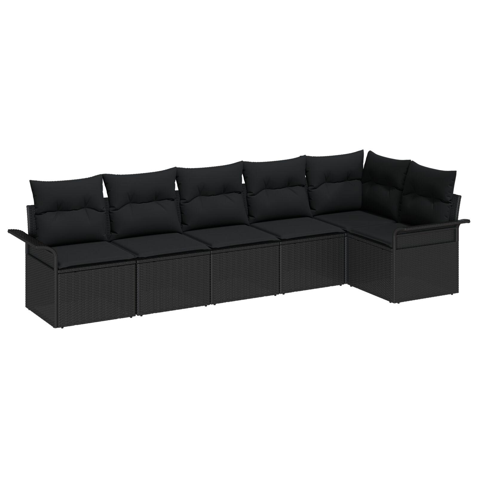 Havesofa Sæt med pude med opbevaring 6 stk Sort Poly rattan