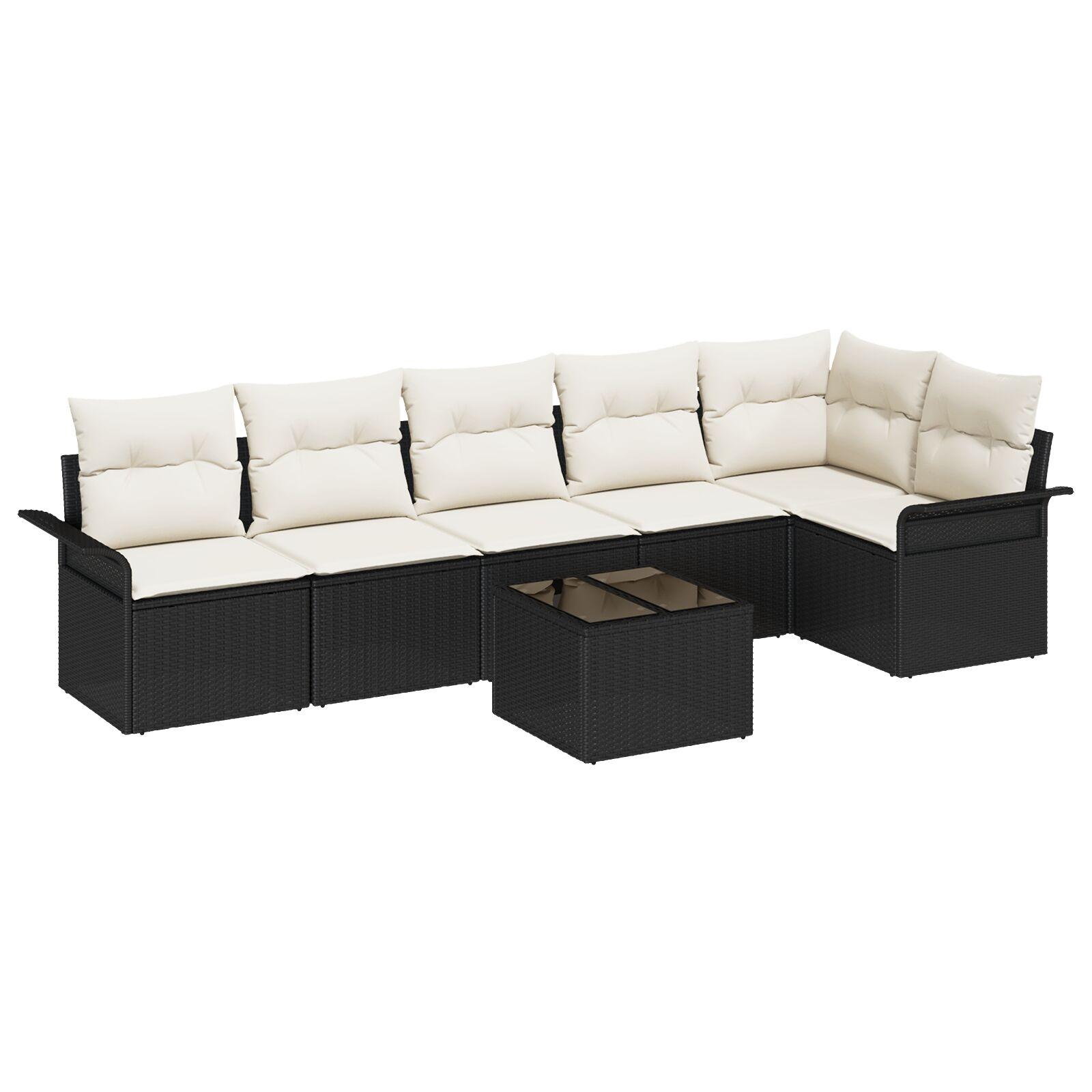 Havesofa Sæt med pude med opbevaring 7 stk Sort Poly rattan