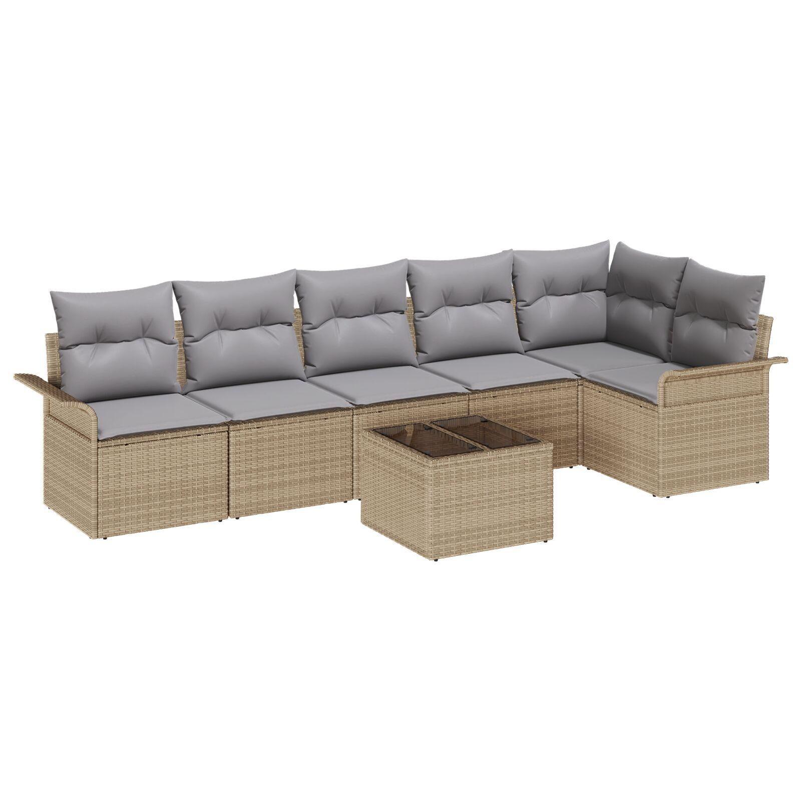 Havesofa Sæt med pude med opbevaring 7 stk Beige Poly rattan