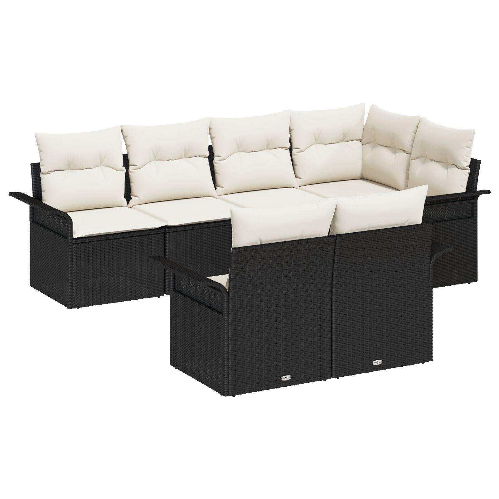 Havesofa Sæt med pude med opbevaring 7 stk Sort Poly rattan