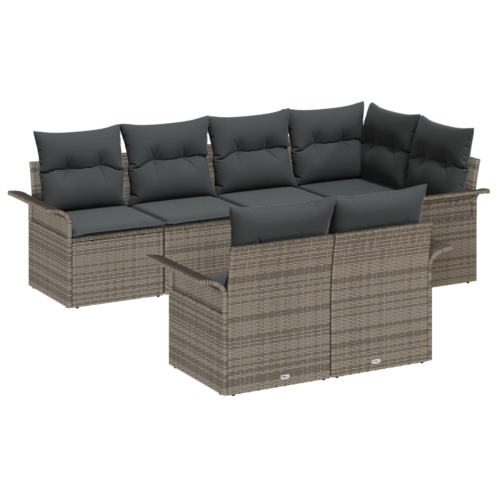 Havesofa Sæt med pude med opbevaring 7 stk Grå Poly rattan