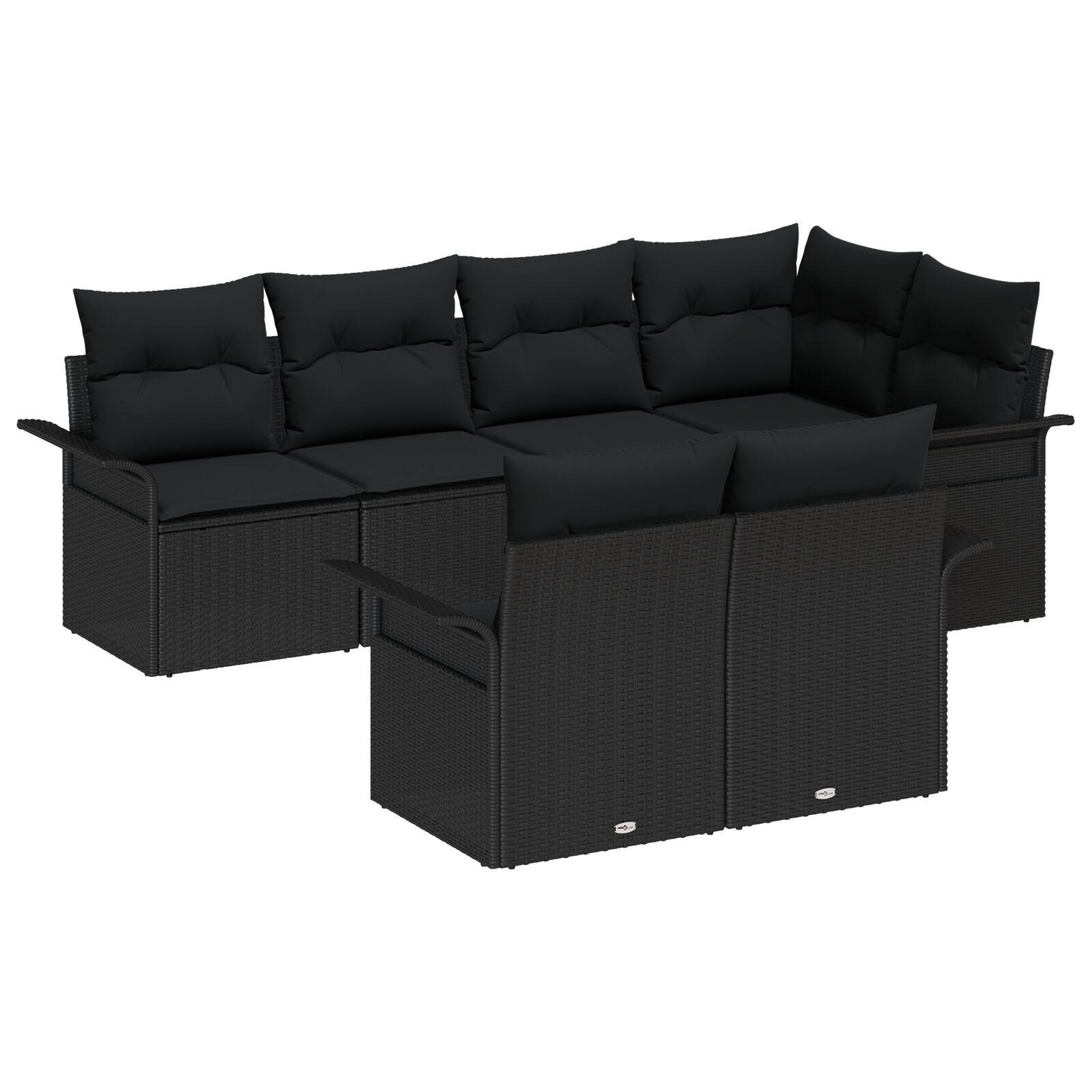 Havesofa Sæt med pude med opbevaring 7 stk Sort Poly rattan