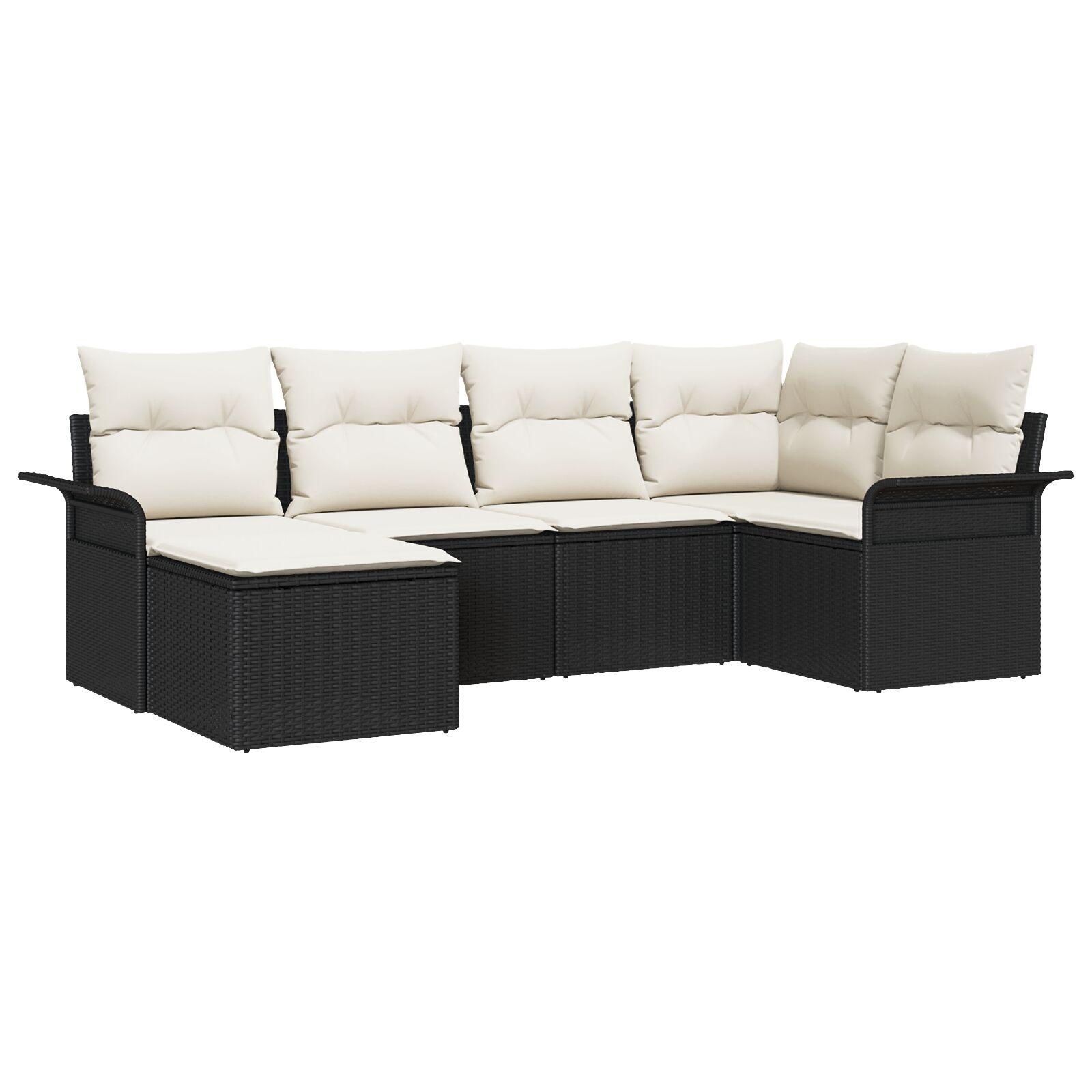 Havesofa Sæt med pude med opbevaring 6 stk Sort Poly rattan
