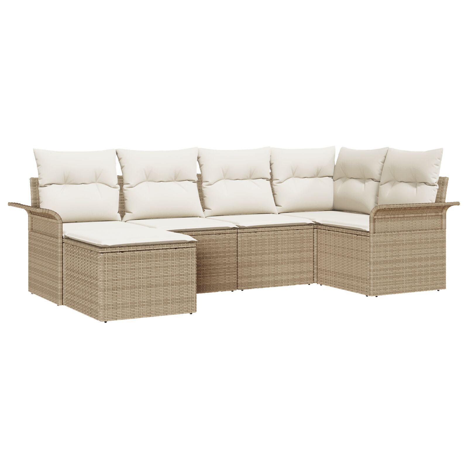 Havesofa Sæt Med Opbevaring 6 Dele Polyrattan - Beige og hvid