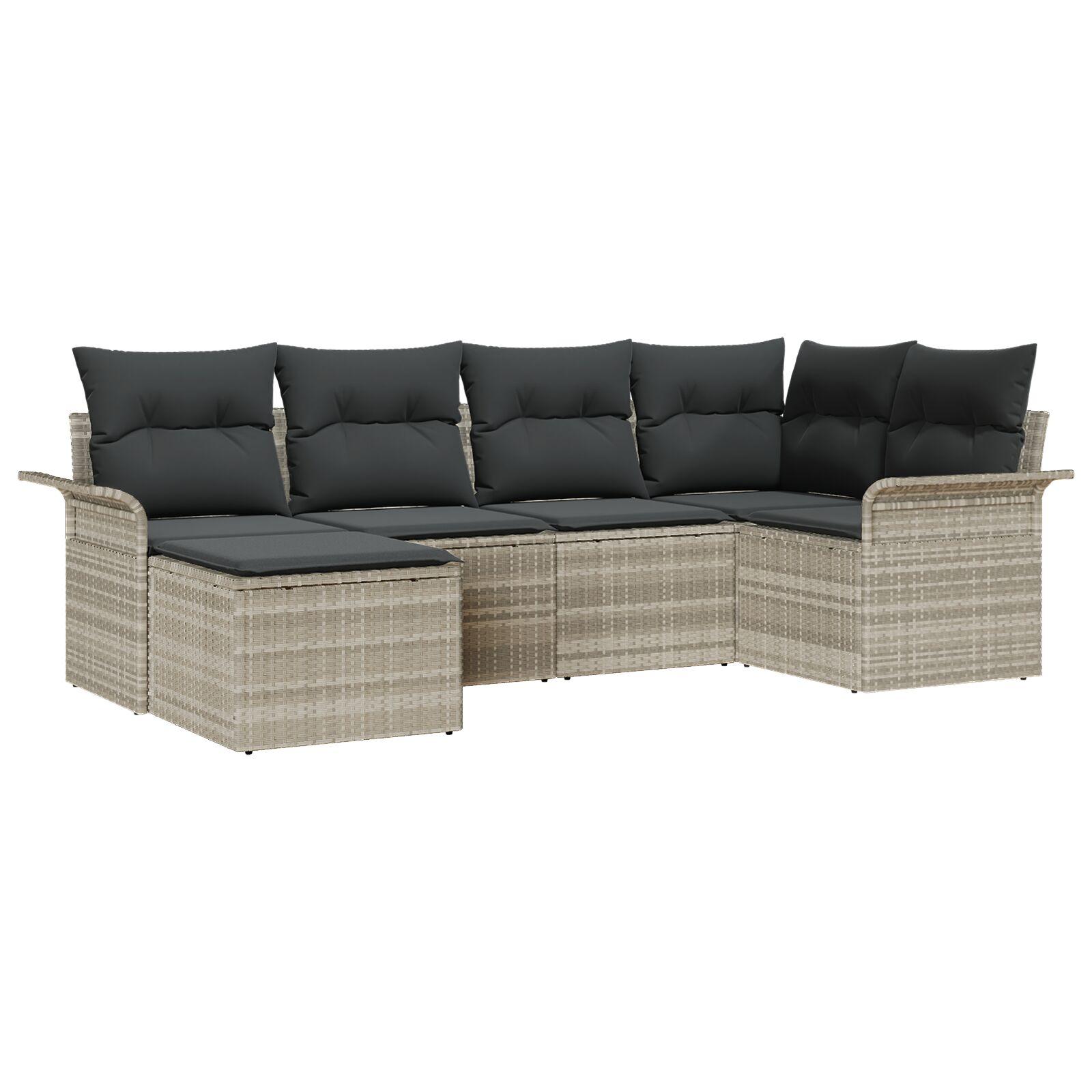 Havesofa Sæt med pude med opbevaring 6 stk Lysegrå Poly rattan