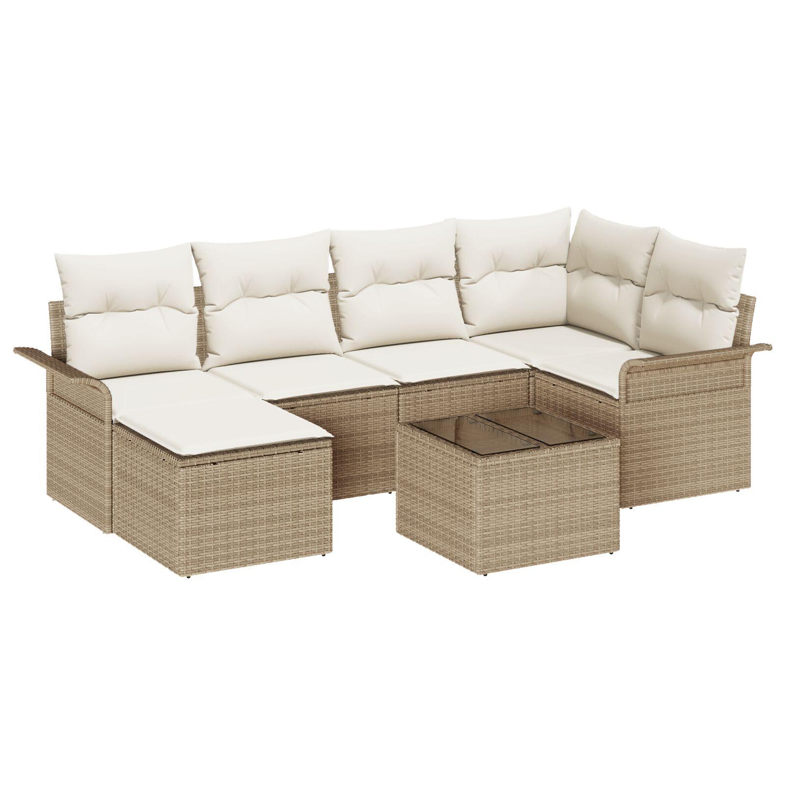 Havesofa Sæt med pude med opbevaring 7 stk Beige Poly rattan