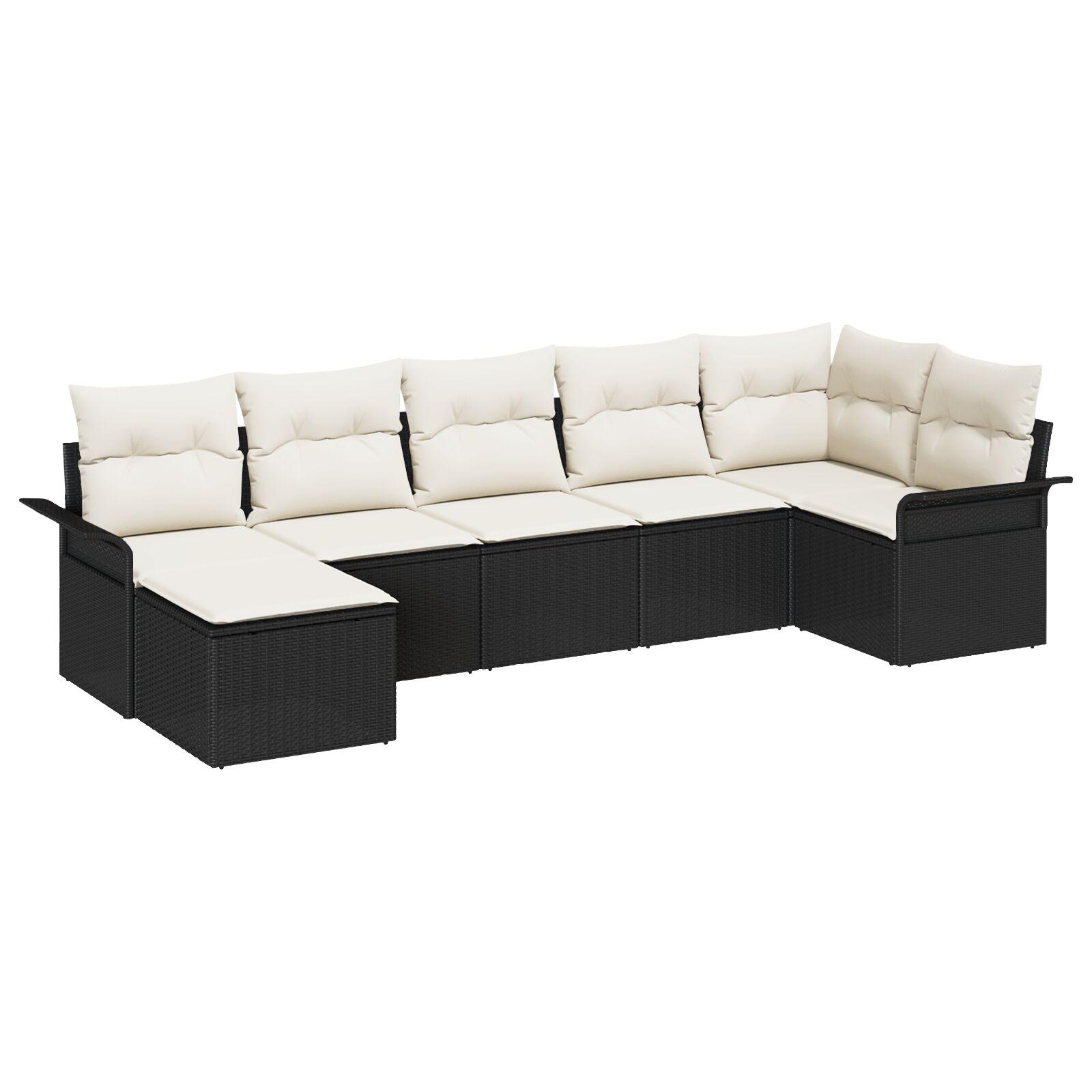 Havesofa Sæt med pude med opbevaring 7 stk Sort Poly rattan