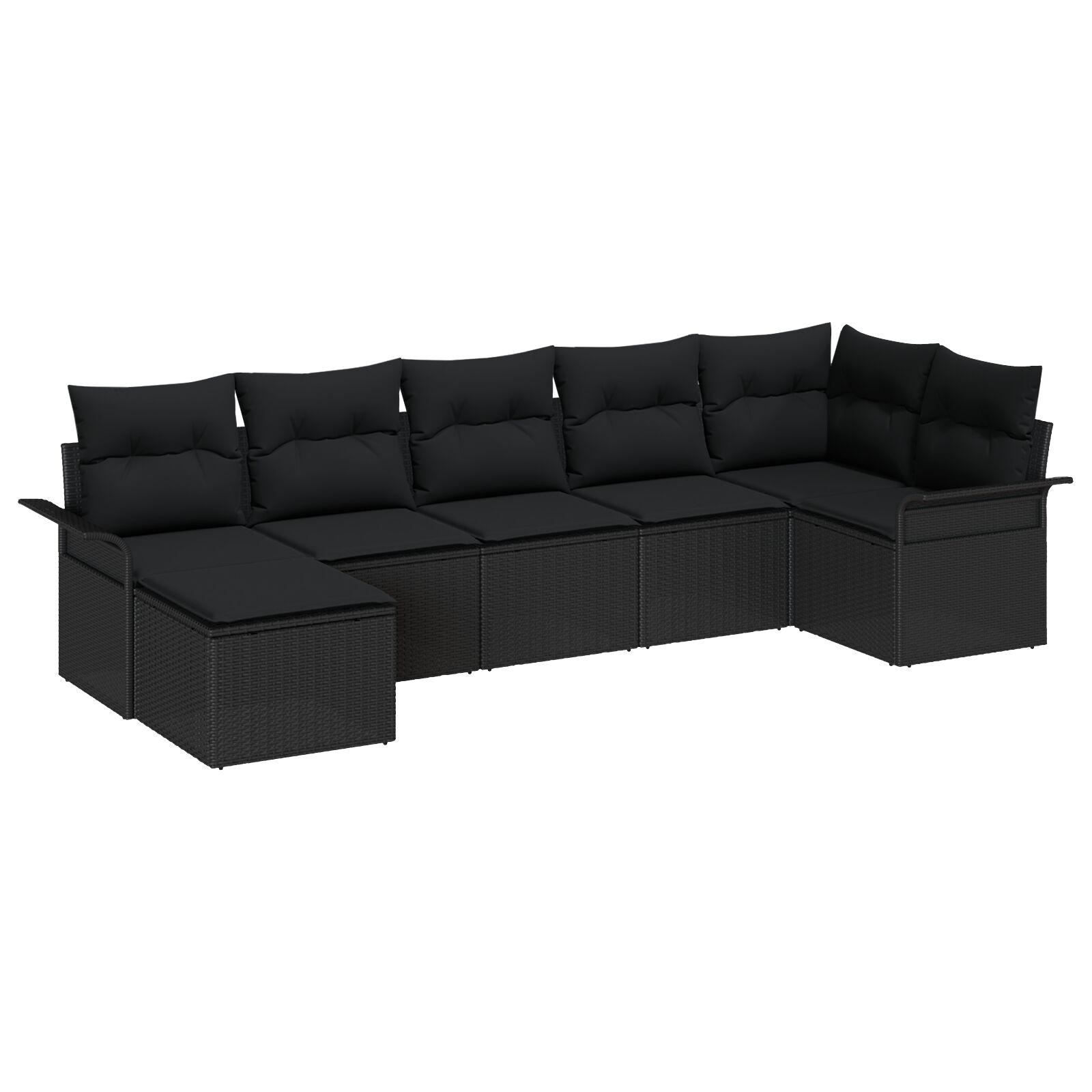Havesofa Sæt med pude med opbevaring 7 stk Sort Poly rattan