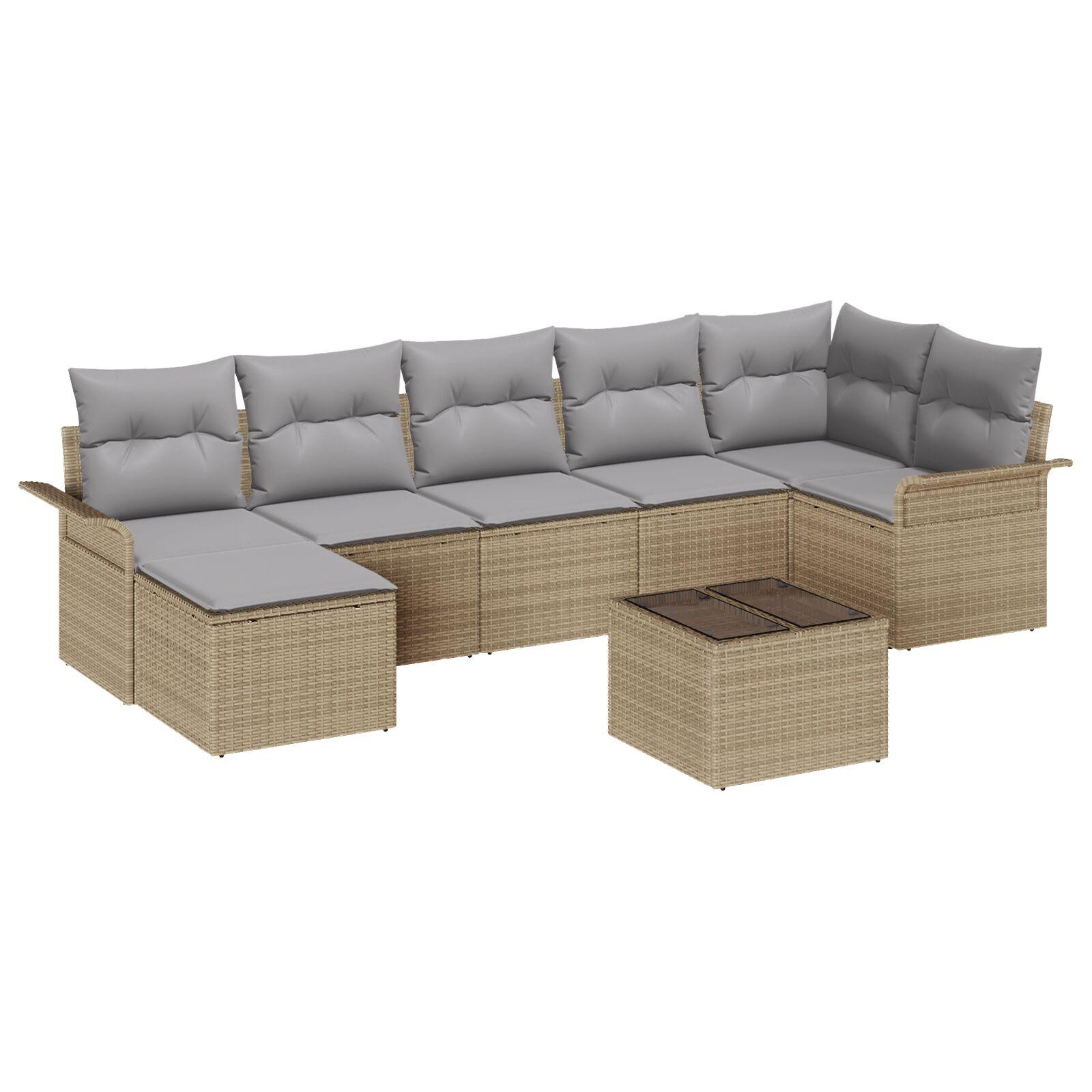 Havesofa Sæt med pude med opbevaring 8 stk Beige Poly rattan